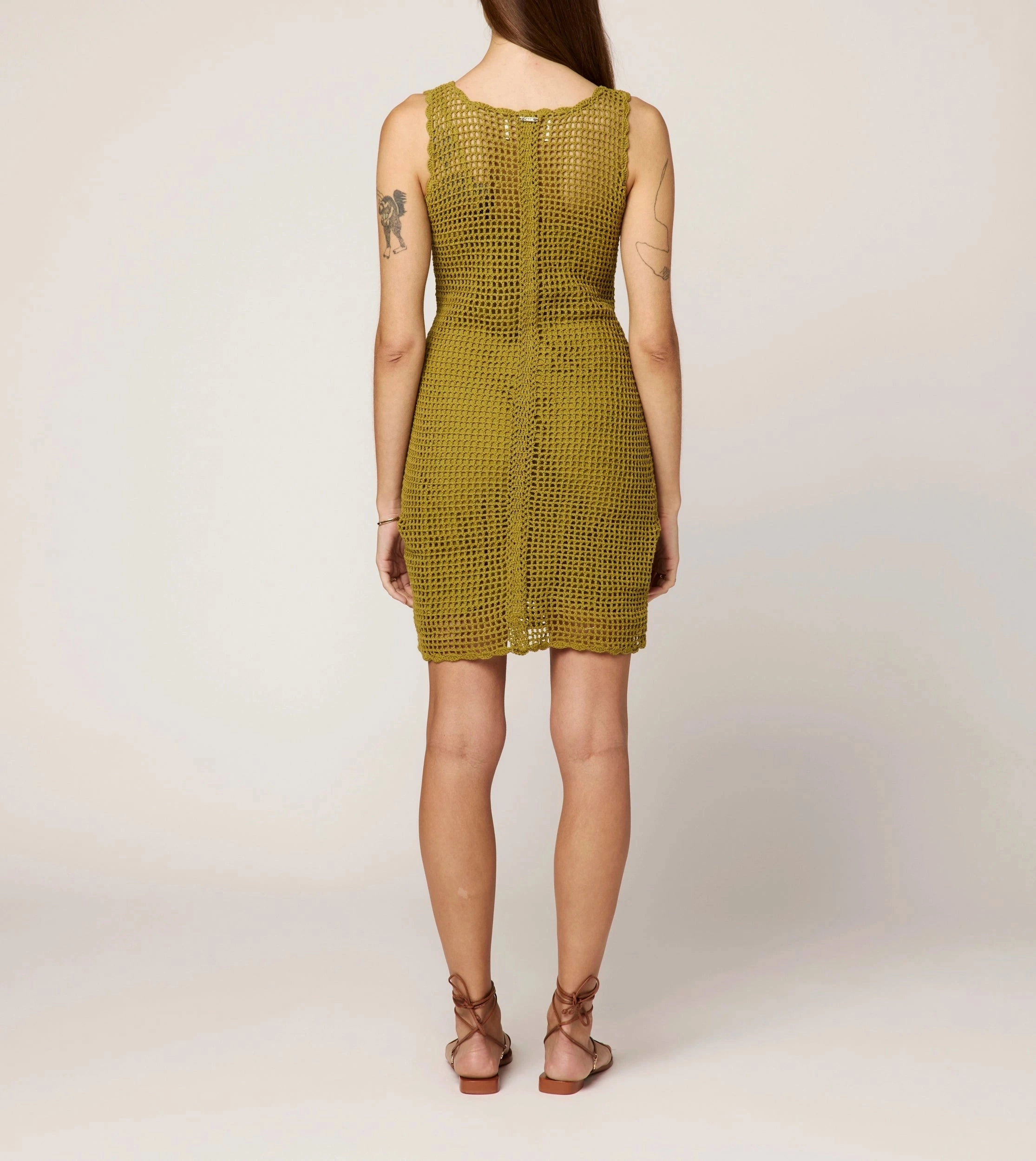 Noelani Crochet Mini Dress | Moss Satin Layers Smooth Finish
