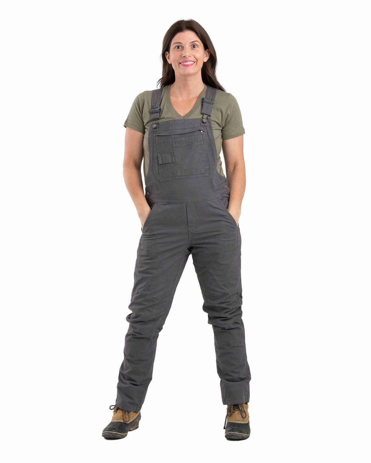 Berne Titanium Cotton Blend Ladies Flex180 Field Bib Overall City Layer Style Reinforced Shoulder Padding