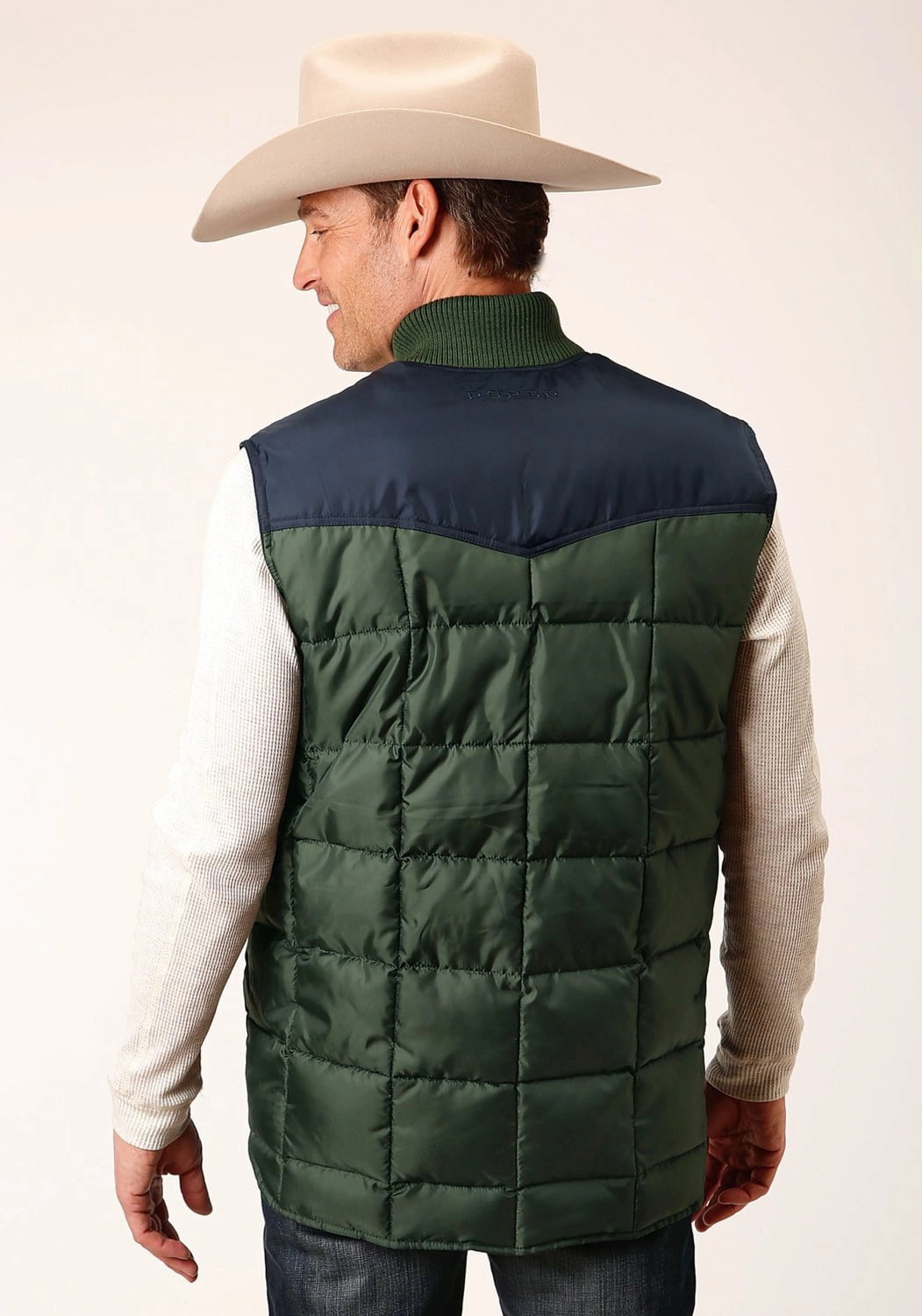 Roper Mens Western Quilted Green 100% Polyester Softshell Vest Stylish Chill Piece Durable Outer Layer