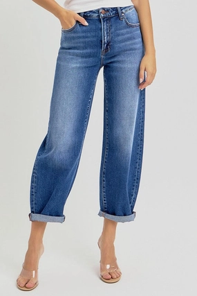 Lightweight insulation TonalStitching HANNAH HIGH RISE CROP MILD BARREL JEANS