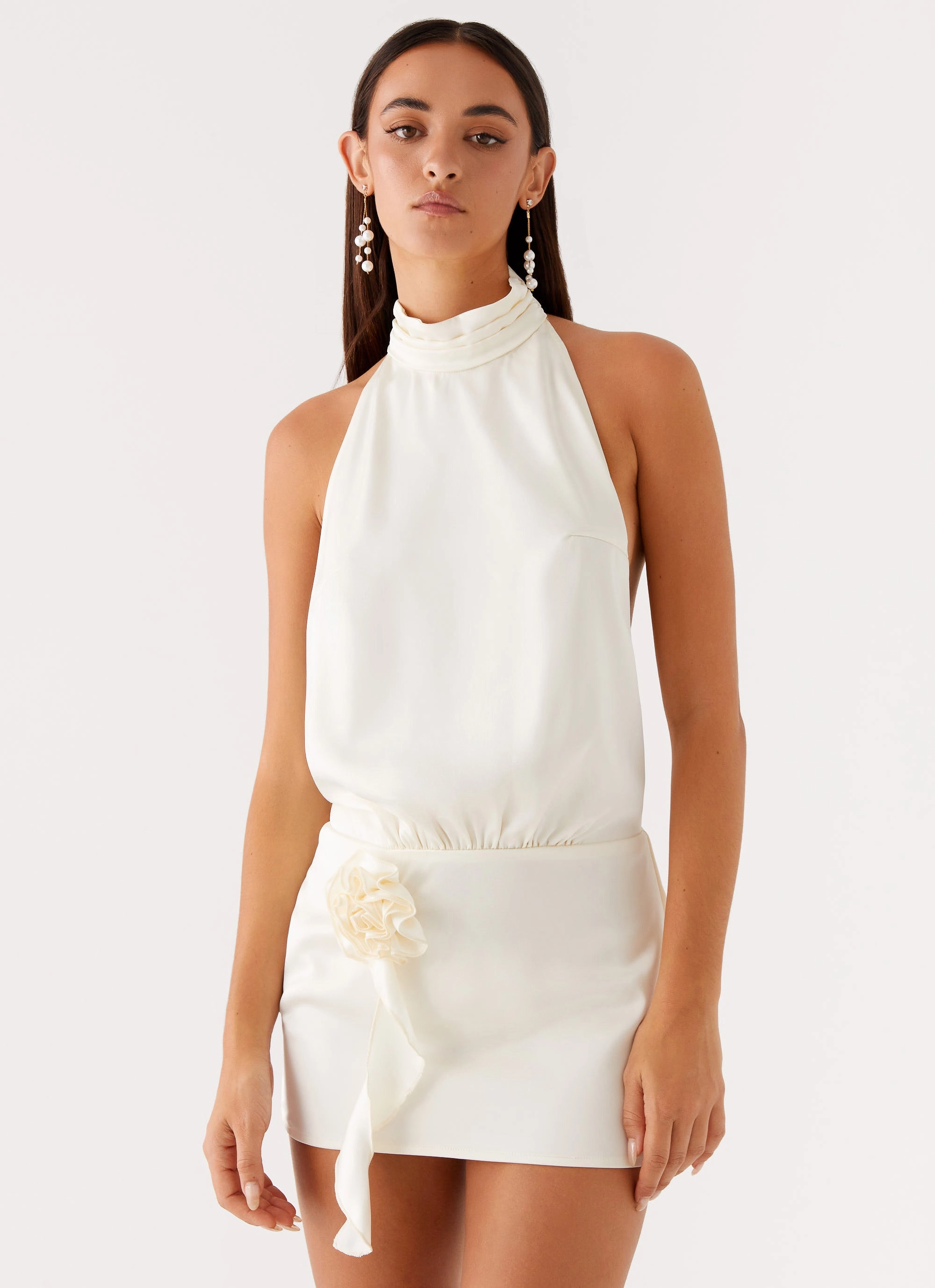 Birdie Halterneck Mini Dress - Ivory Classic and Modern