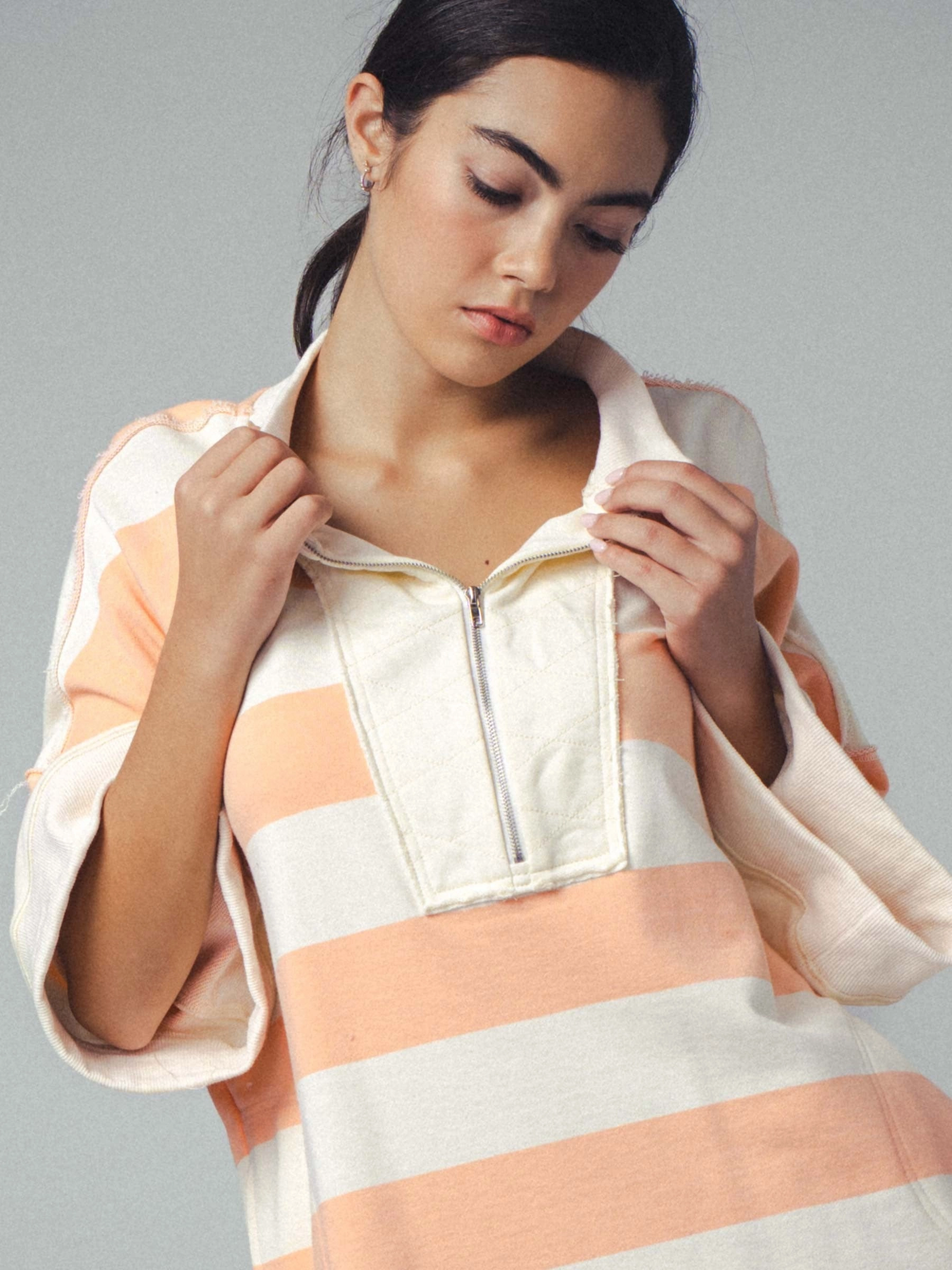 Breezy Striped Pullover Top - Peach Summer Polo
