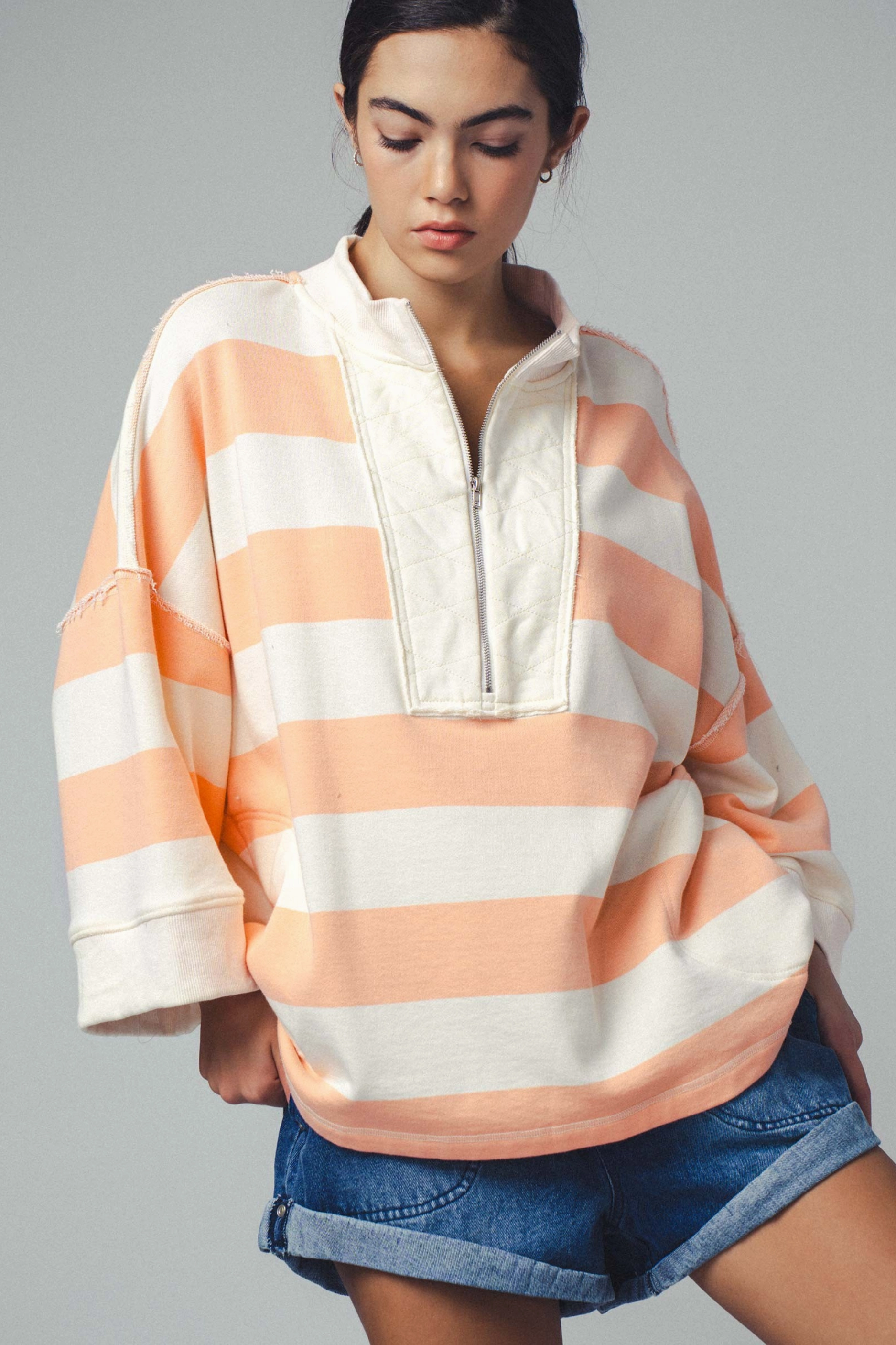 Breezy Striped Pullover Top - Peach Durable Chainstitch