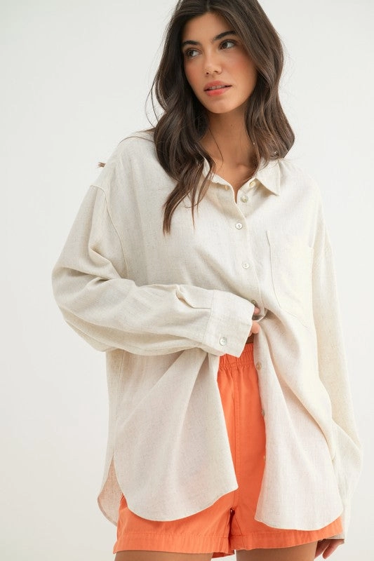 BRIAR LINEN OVERSIZED BUTTON-UP SHIRT WaterResistant Shell