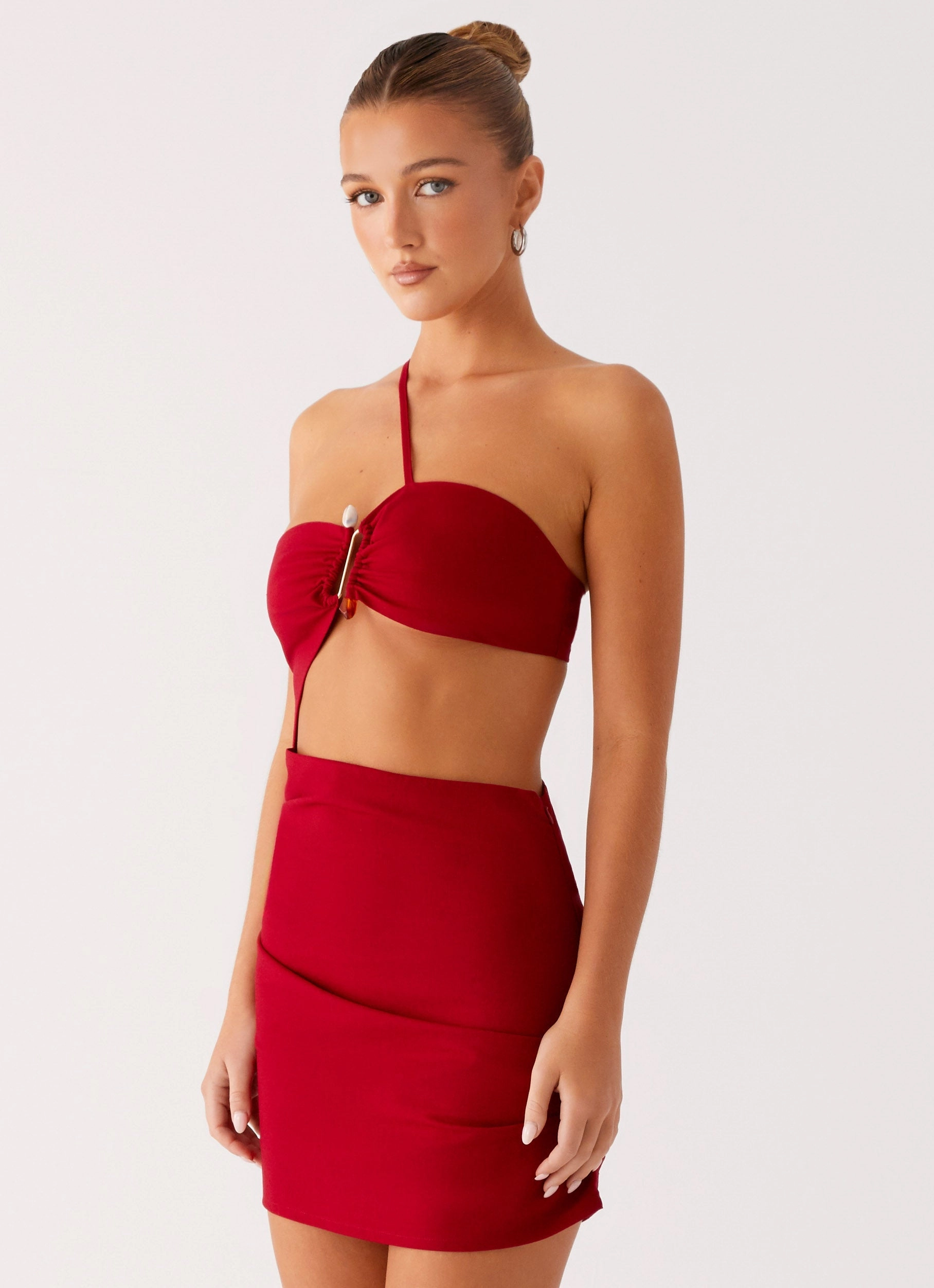 Gossip Mini Dress - Red Modern Aesthetic Peplum-Style