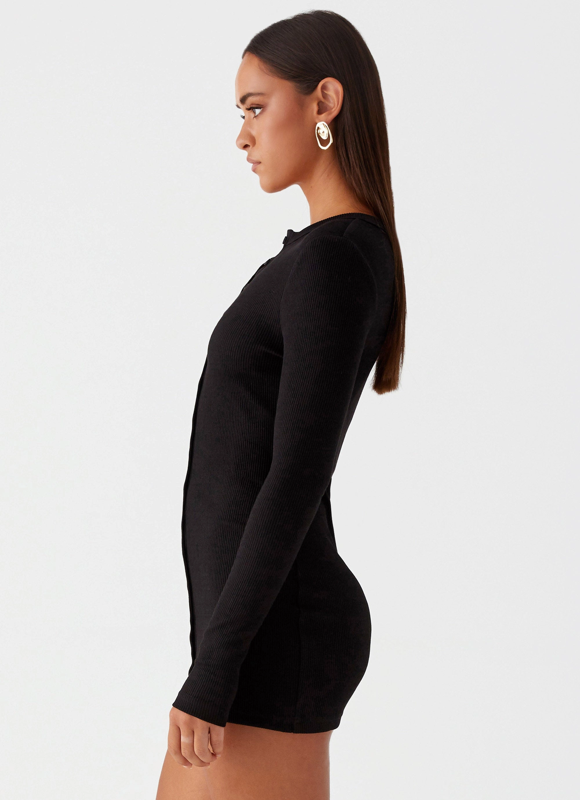 Ailee Long Sleeve Mini Dress - Black Nature Bloom