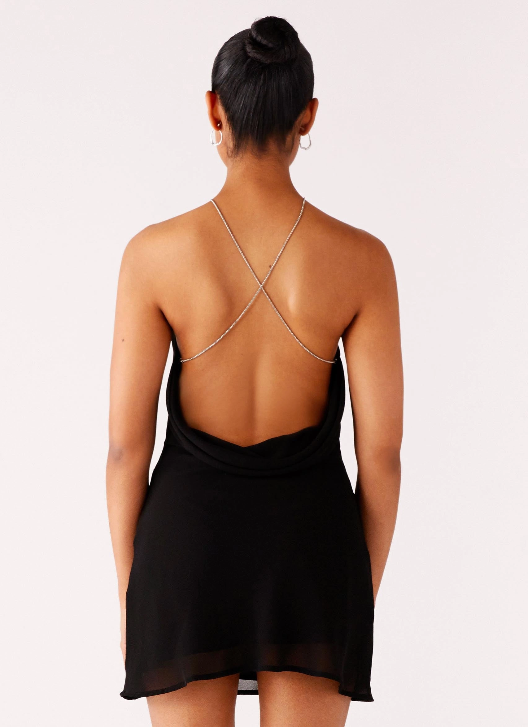 Key Hole Cowl Neckline Mini Dress - Black Lightweight Smooth Wear