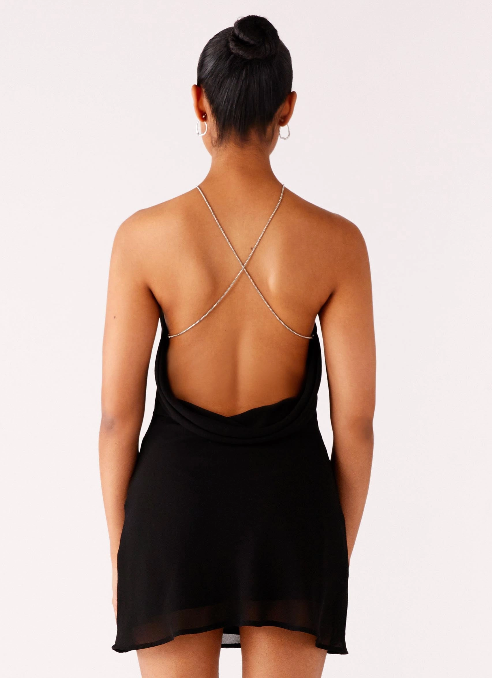 Key Hole Cowl Neckline Mini Dress - Black Modern Movement Relaxed and Elegant