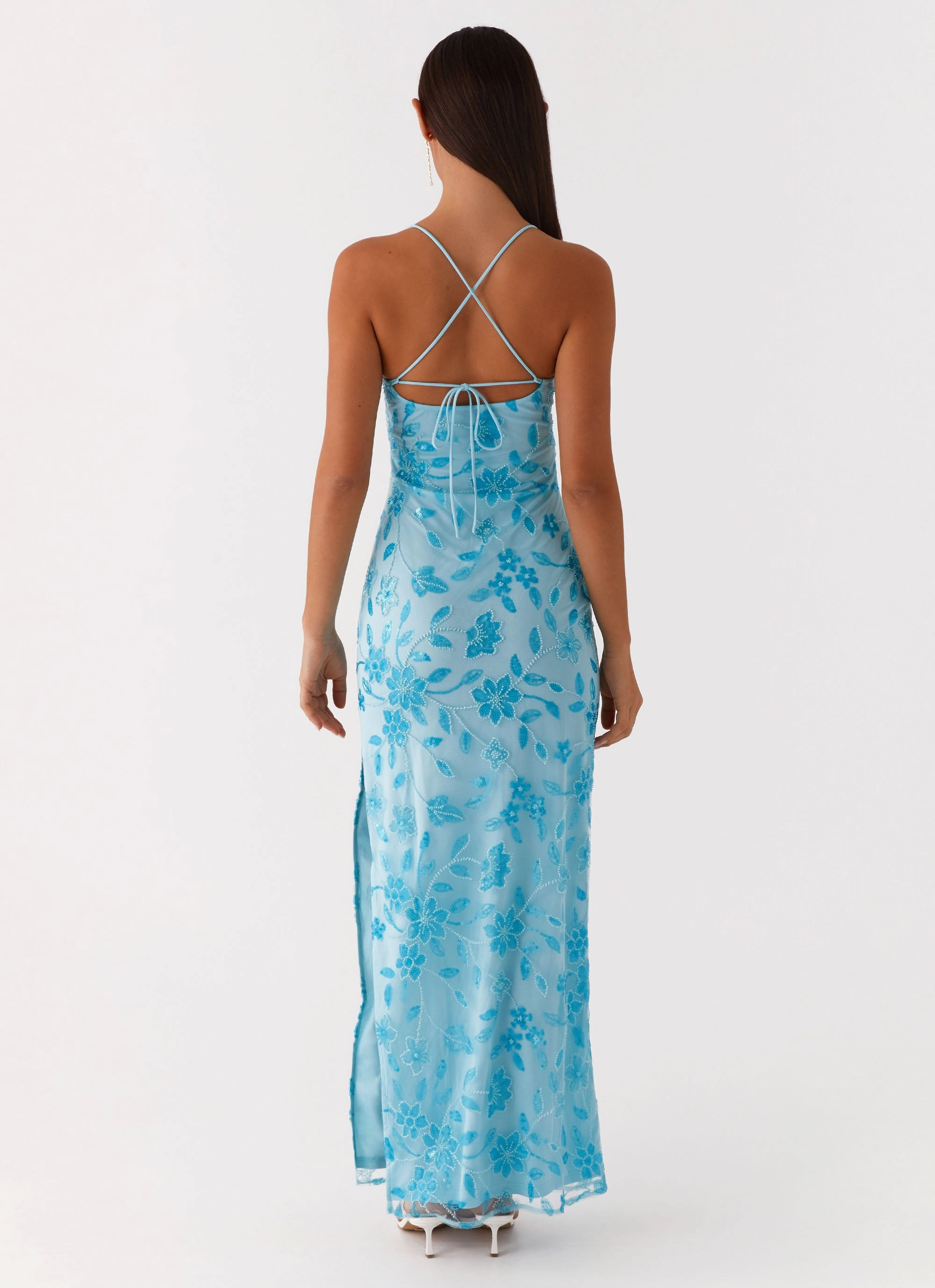Social Charm Bright Lights Beaded Maxi Dress - Blue