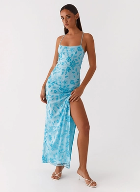 Sleeveless Cut Active Moments Bright Lights Beaded Maxi Dress - Blue
