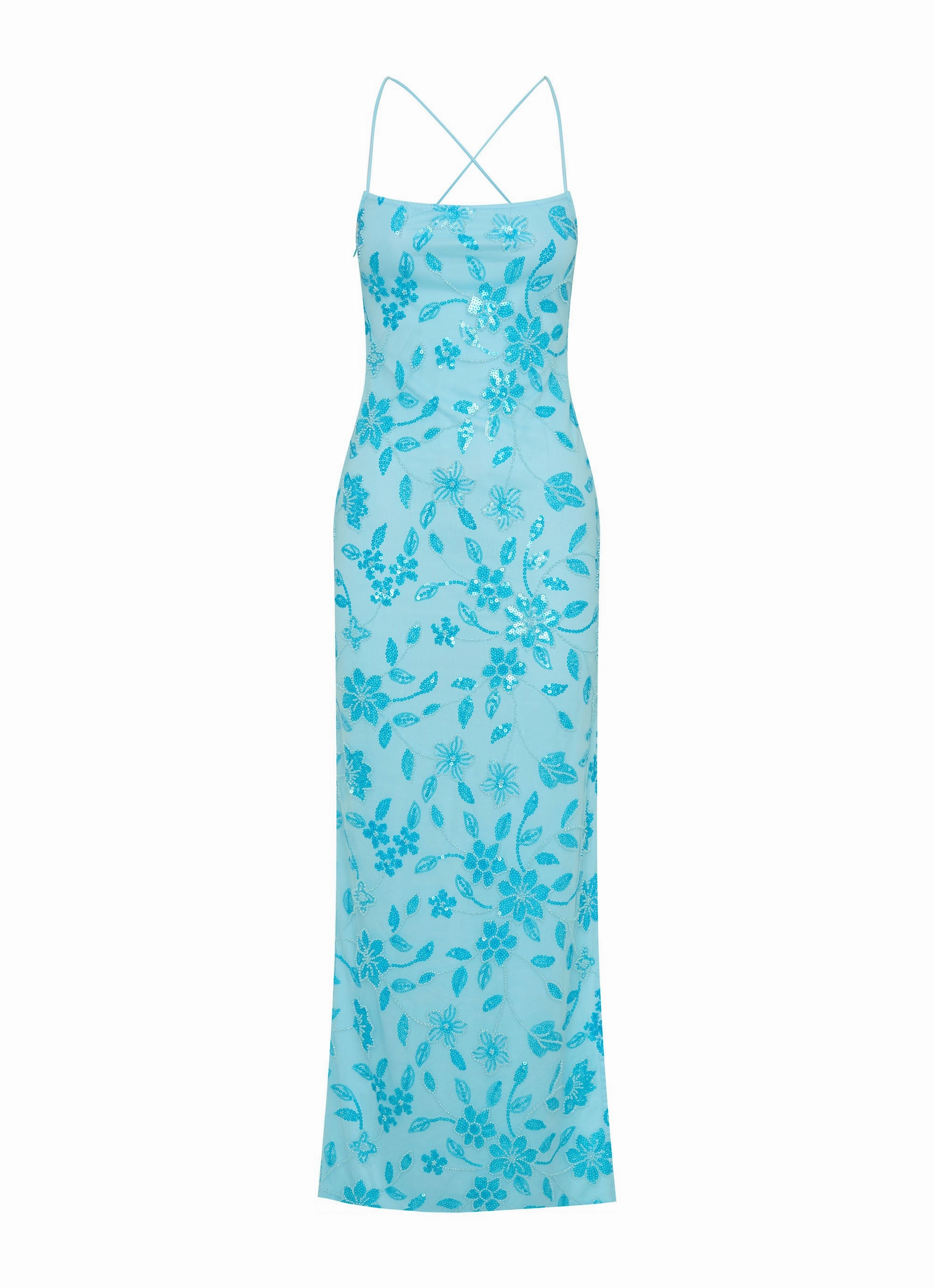 Bright Lights Beaded Maxi Dress - Blue Gentle Drape Comfort Fit