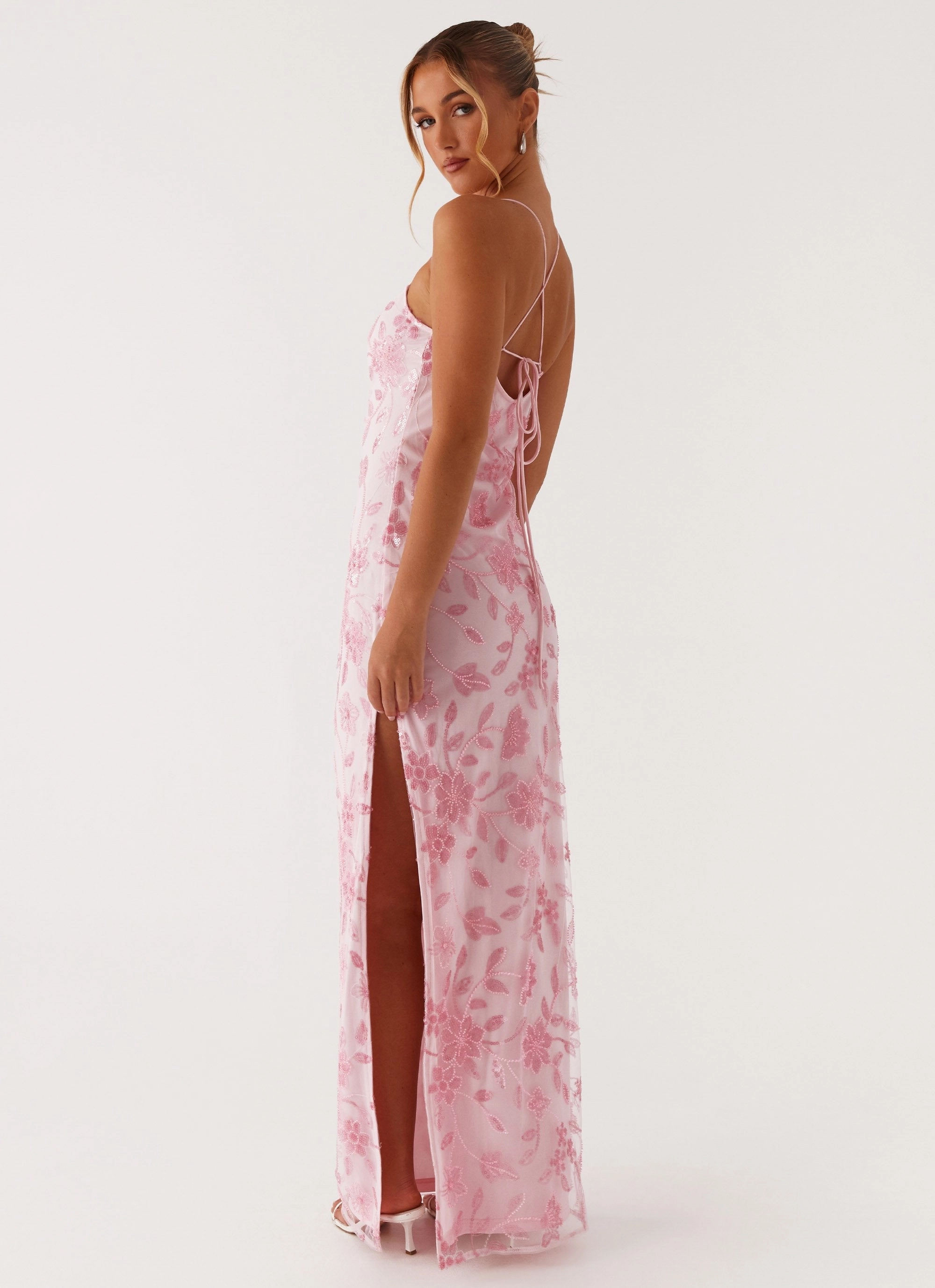 Smooth Texture Family Warm Bright Lights Beaded Maxi Dress - Pink