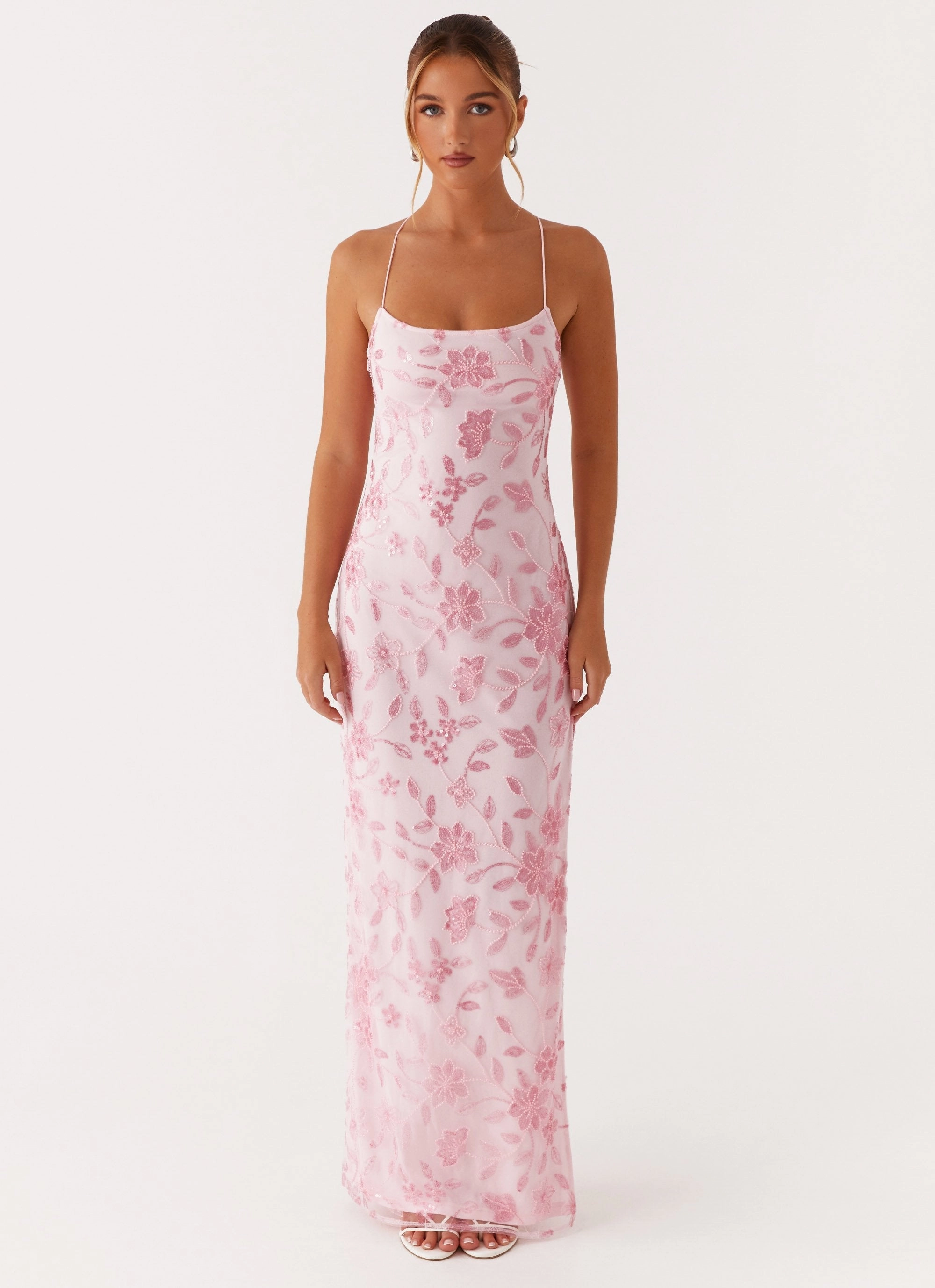Bright Lights Beaded Maxi Dress - Pink Sheer-Overlay