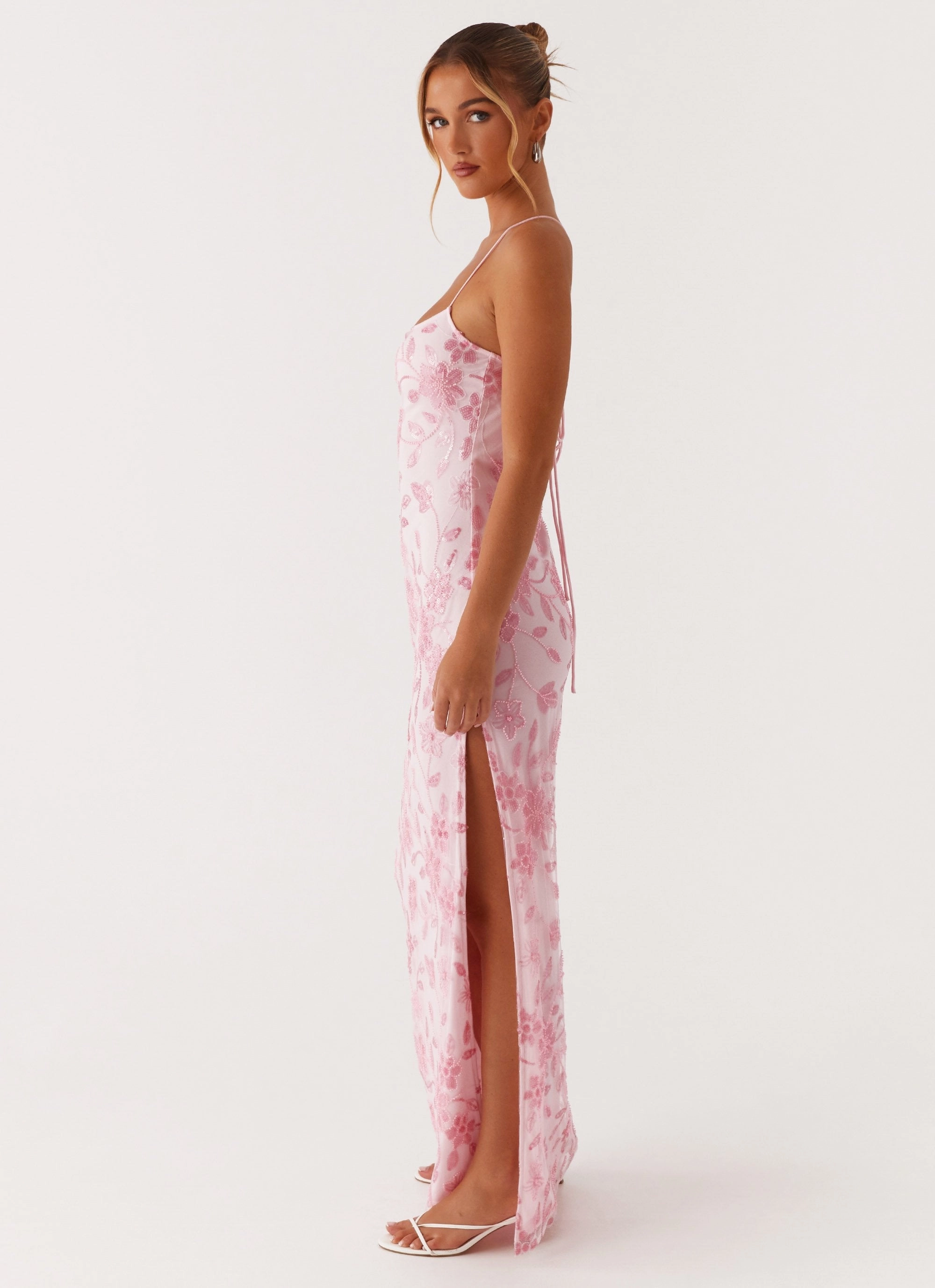 Bright Lights Beaded Maxi Dress - Pink Balanced Texture Love Soft
