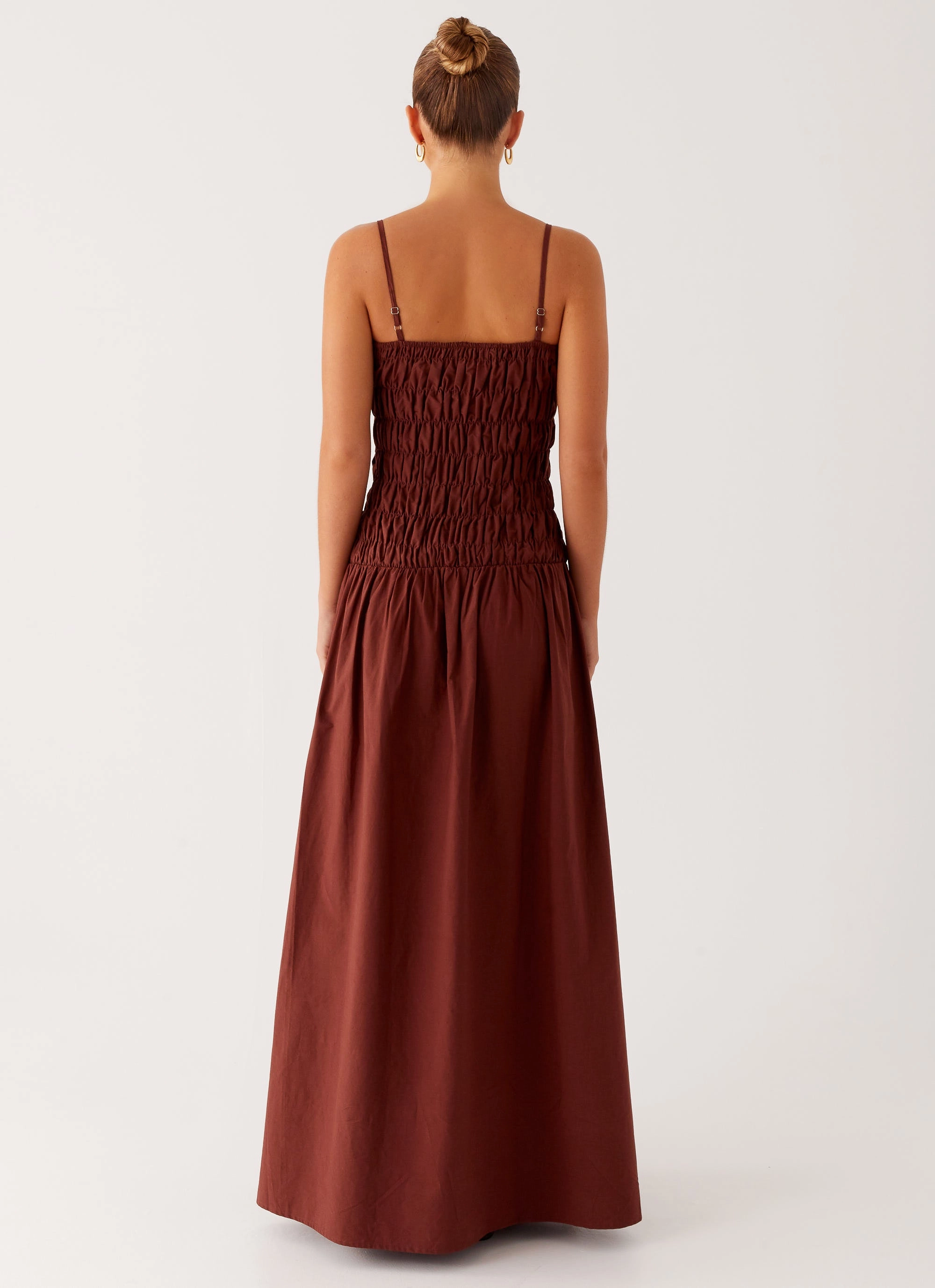 Brooke Maxi Dress - Chocolate Gathered-Detail