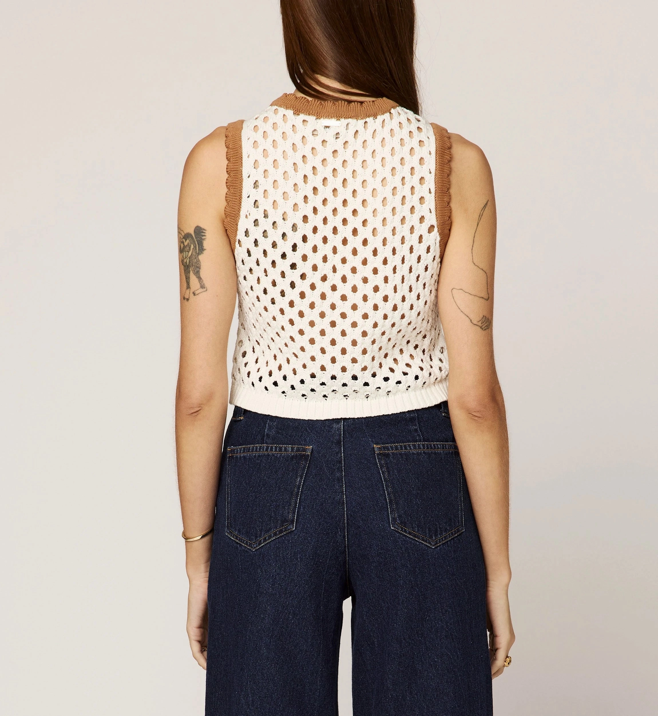 Brownwyn Sweater Top | Ivory/Brown Lightweight Knit Fade Resistant Coating