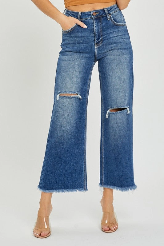 Summer Sweater MARYN HIGH RISE FRAYED ANKLE WIDE JEANS