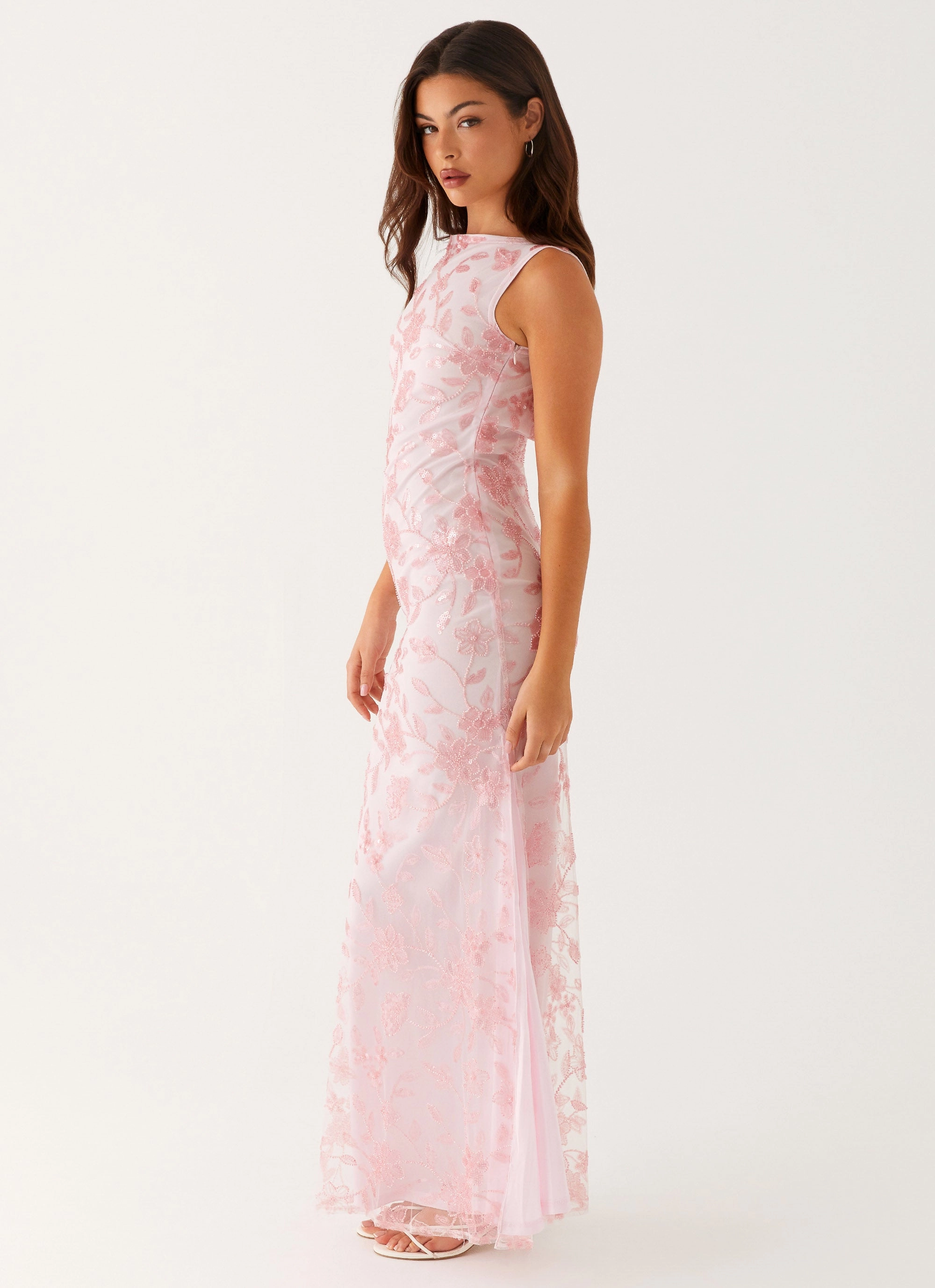 Party Floral Moorey High Neck Maxi Dress - Pink