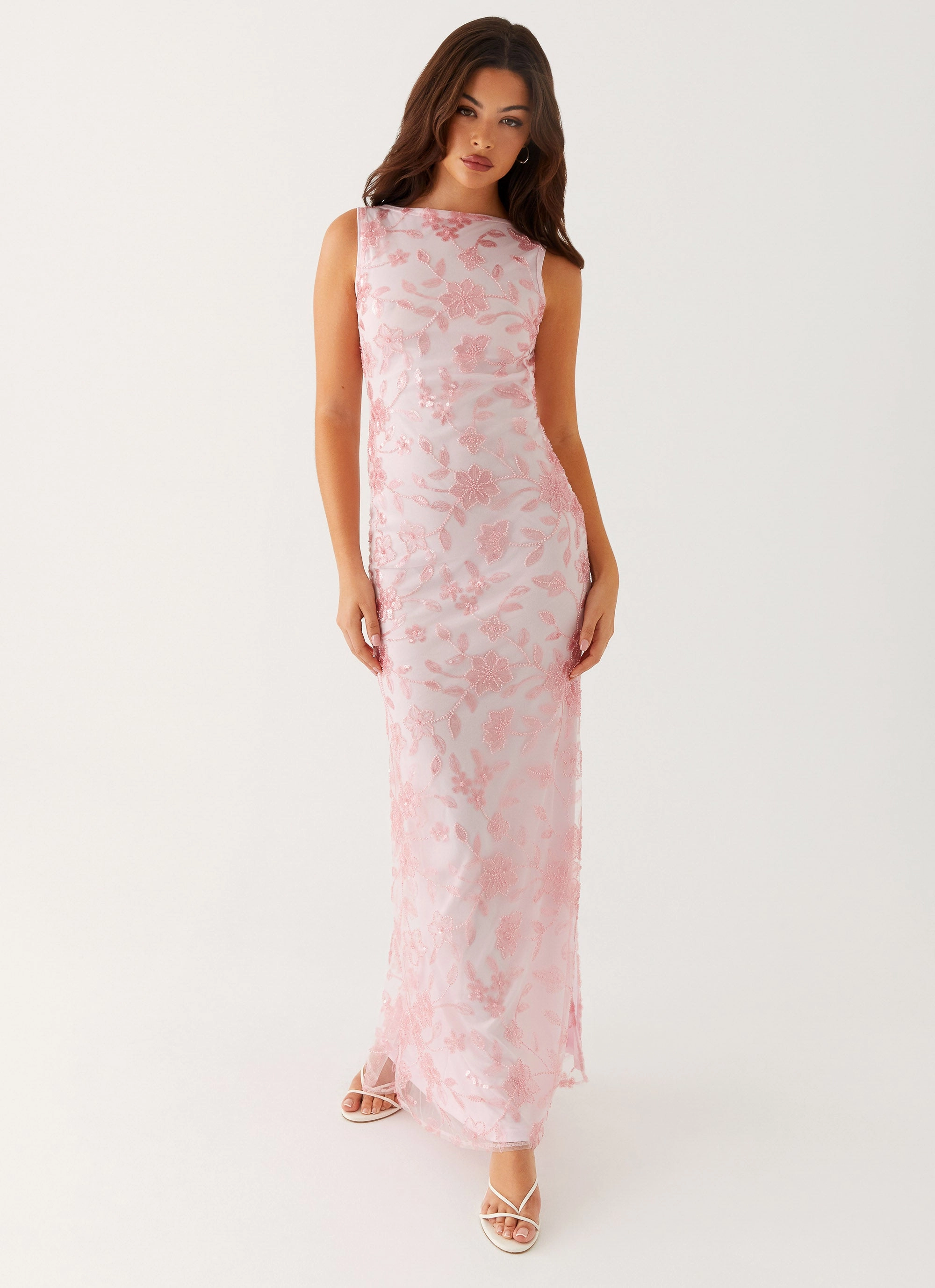 Moment Soft Clean Stitch Moorey High Neck Maxi Dress - Pink