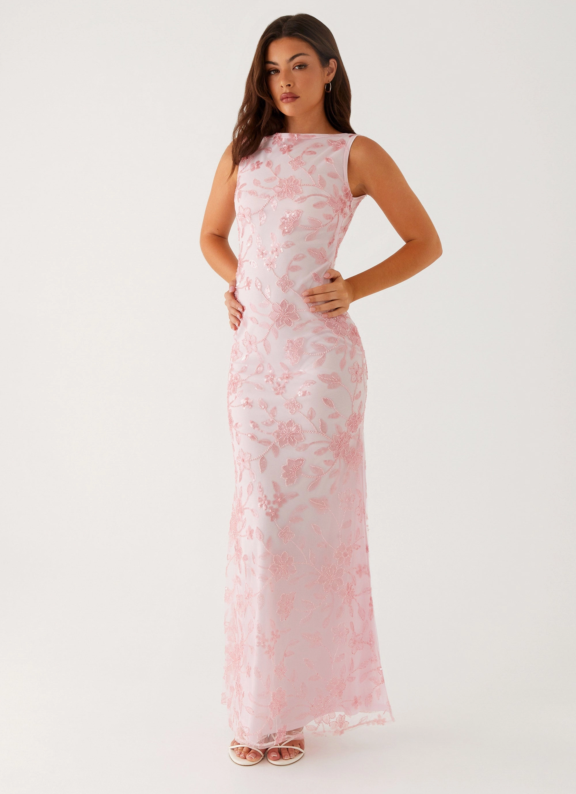Midnight Mood Breathable Design Moorey High Neck Maxi Dress - Pink