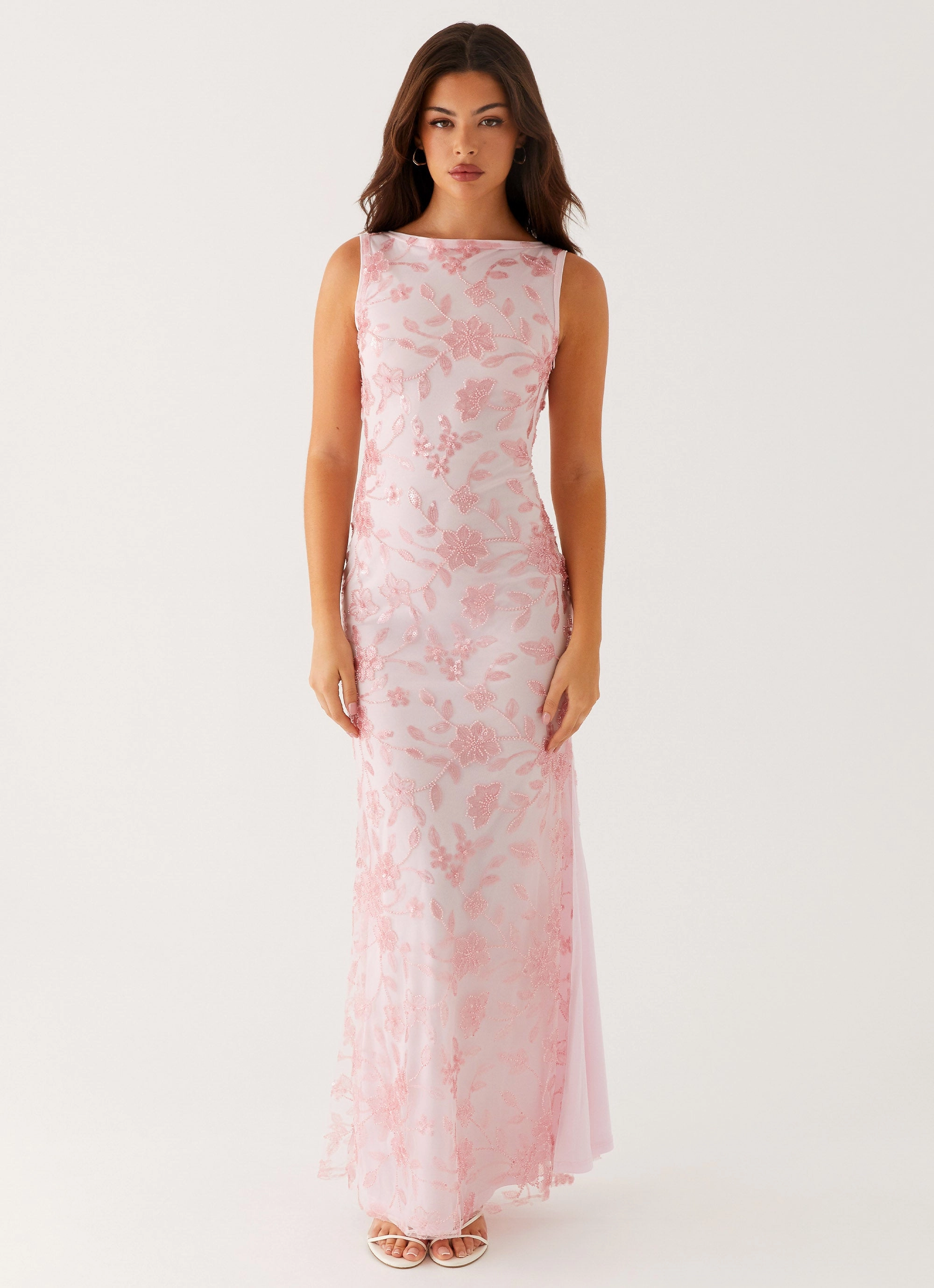 Fitted Neat Moorey High Neck Maxi Dress - Pink