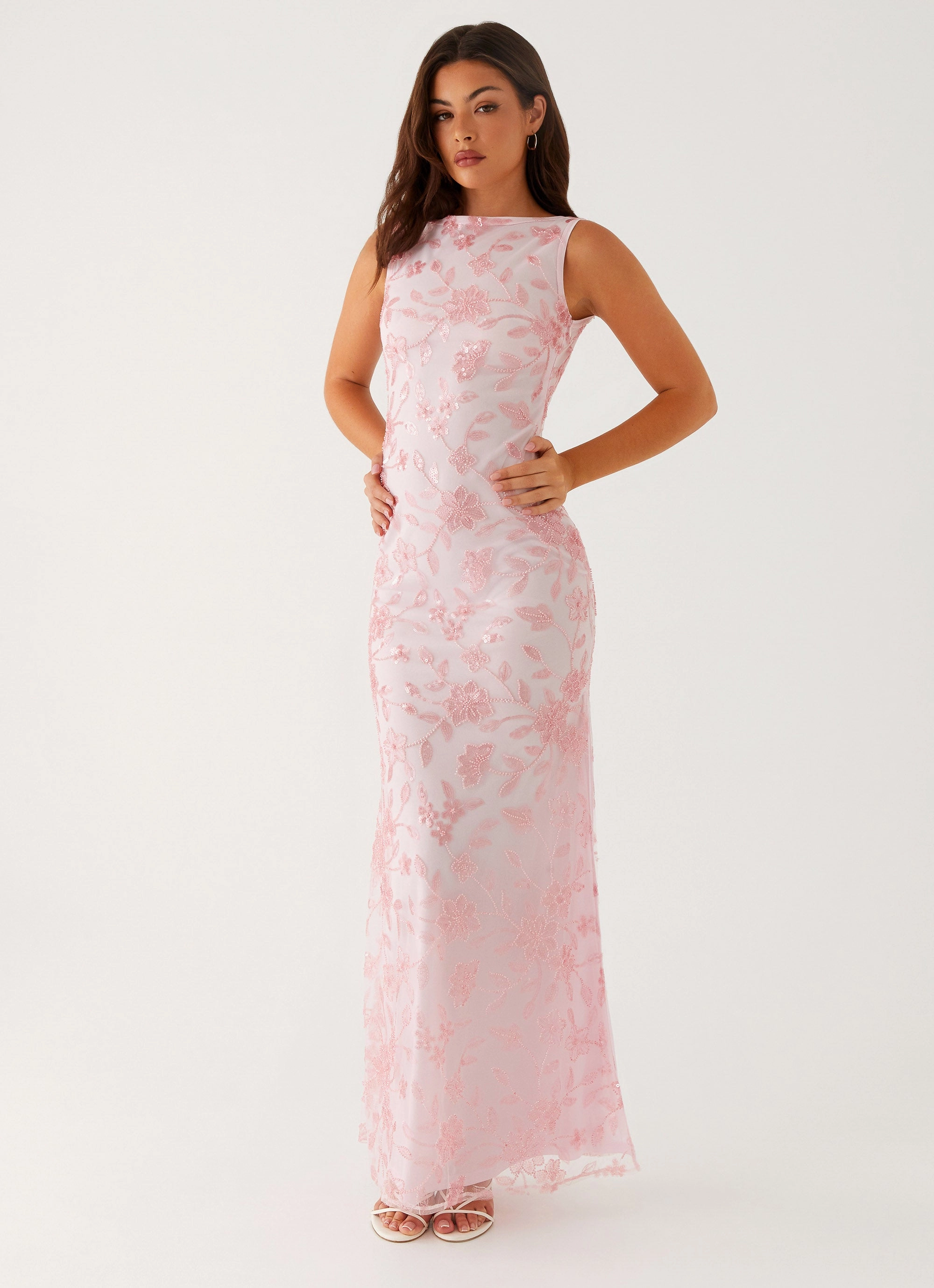 Moorey High Neck Maxi Dress - Pink All weather museum visit