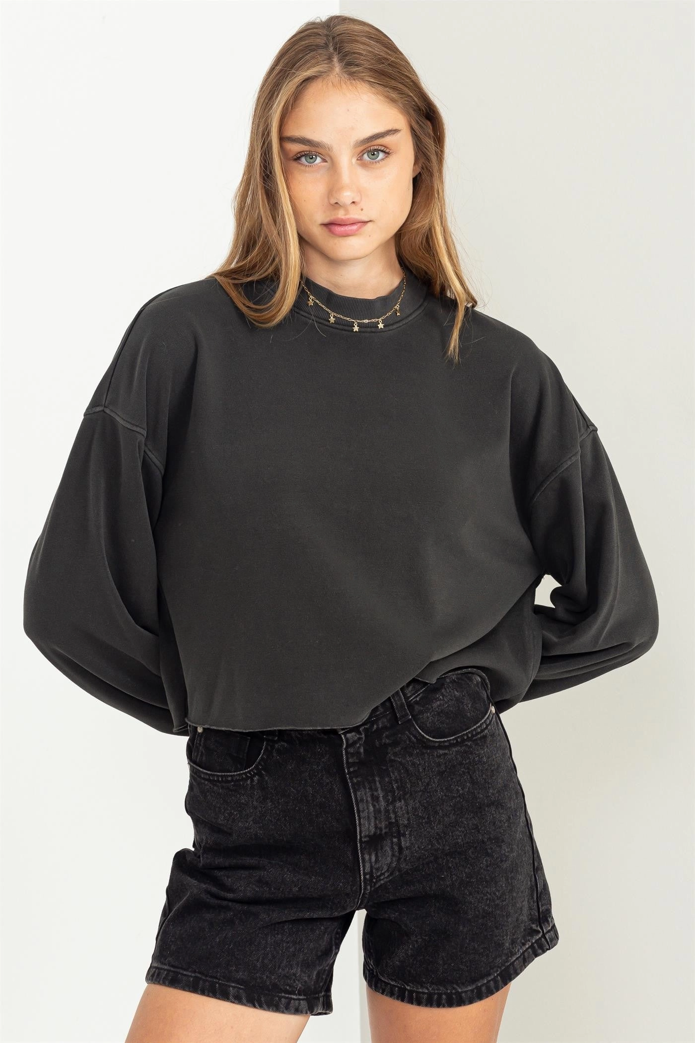 Mock Neck Cropped Sweatshirt QuickDry Technology Softened Edges