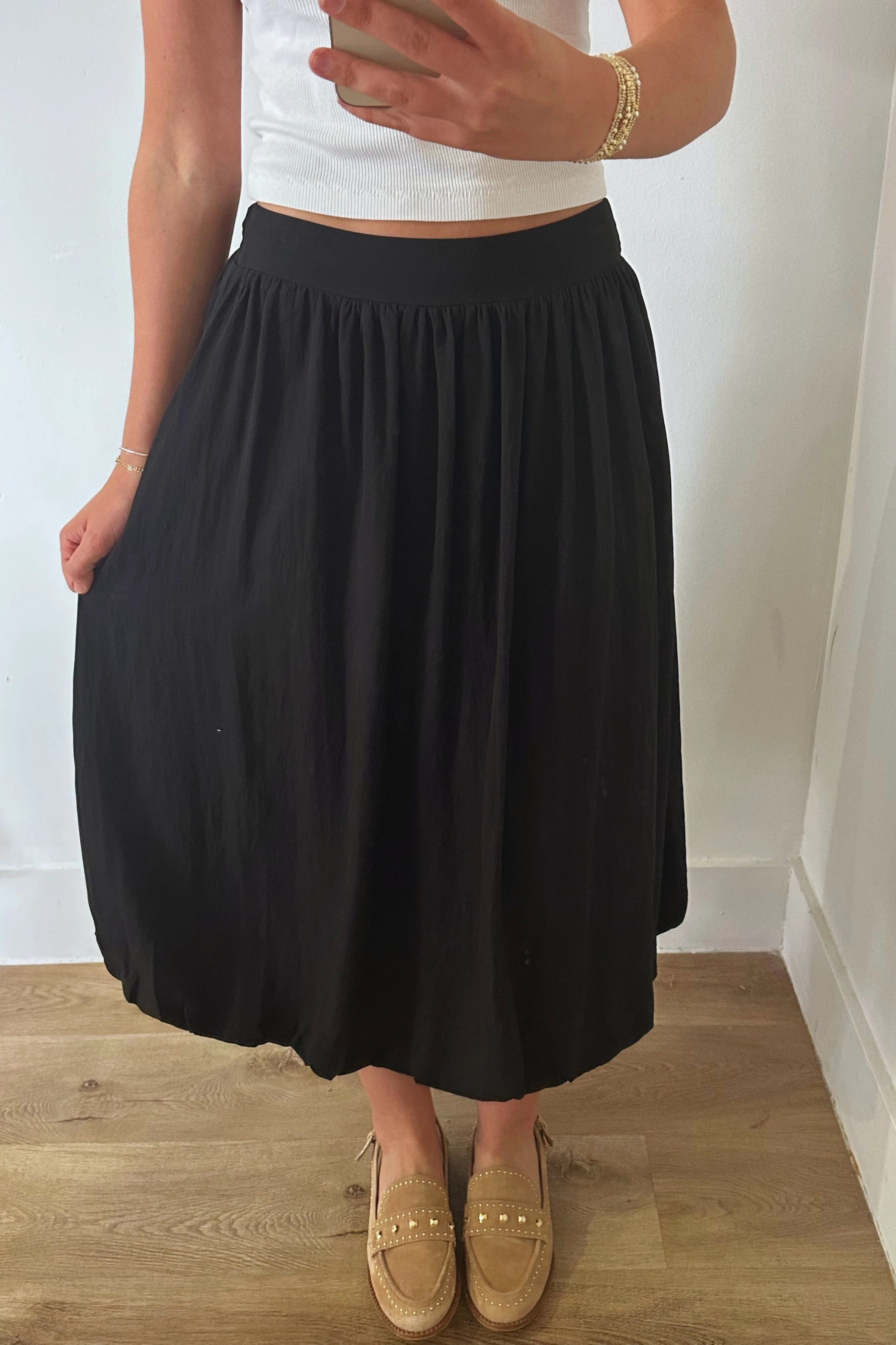Core Cut Bubble Midi Skirt - Black