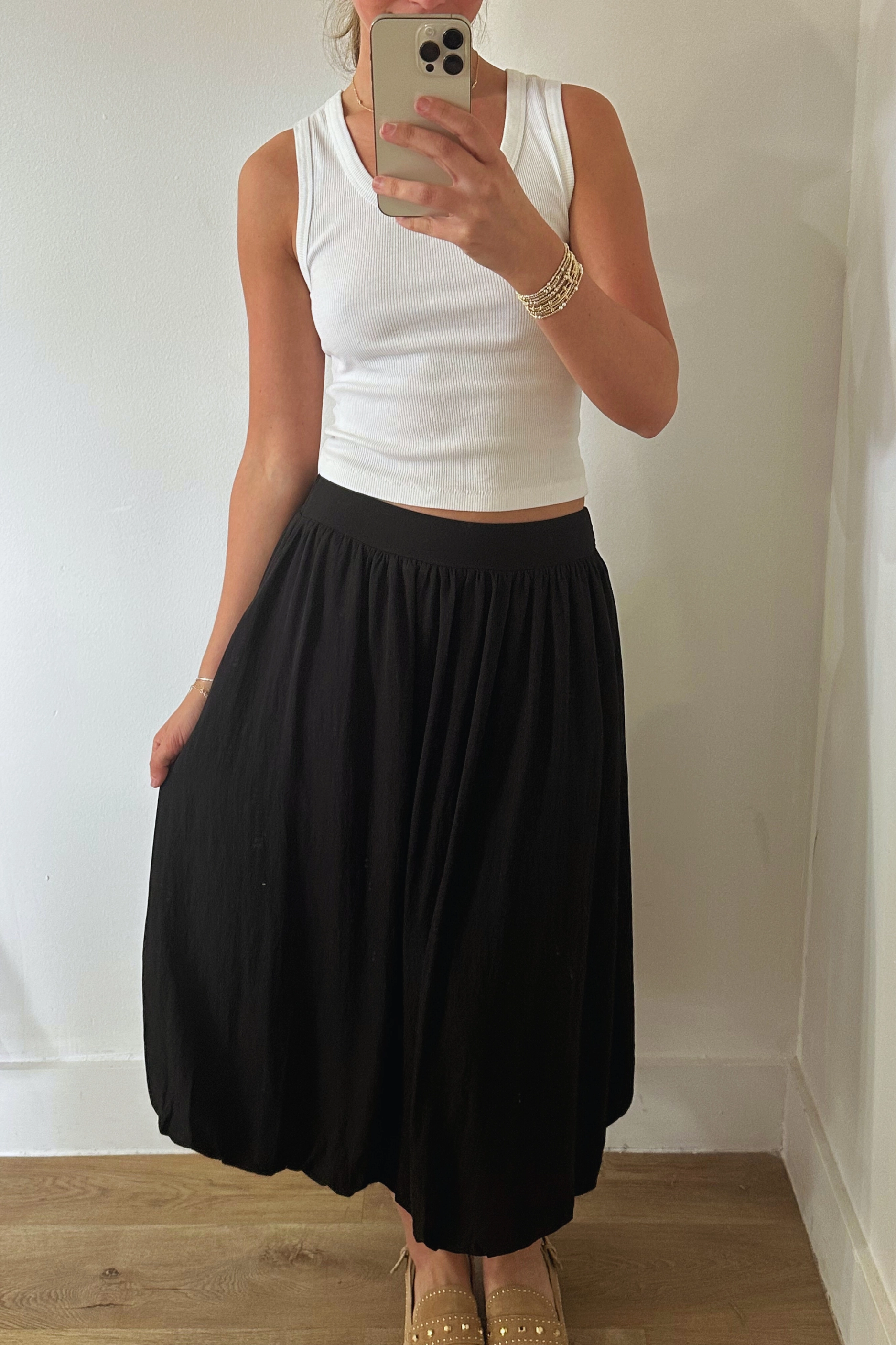 Bubble Midi Skirt - Black Tailored Fit