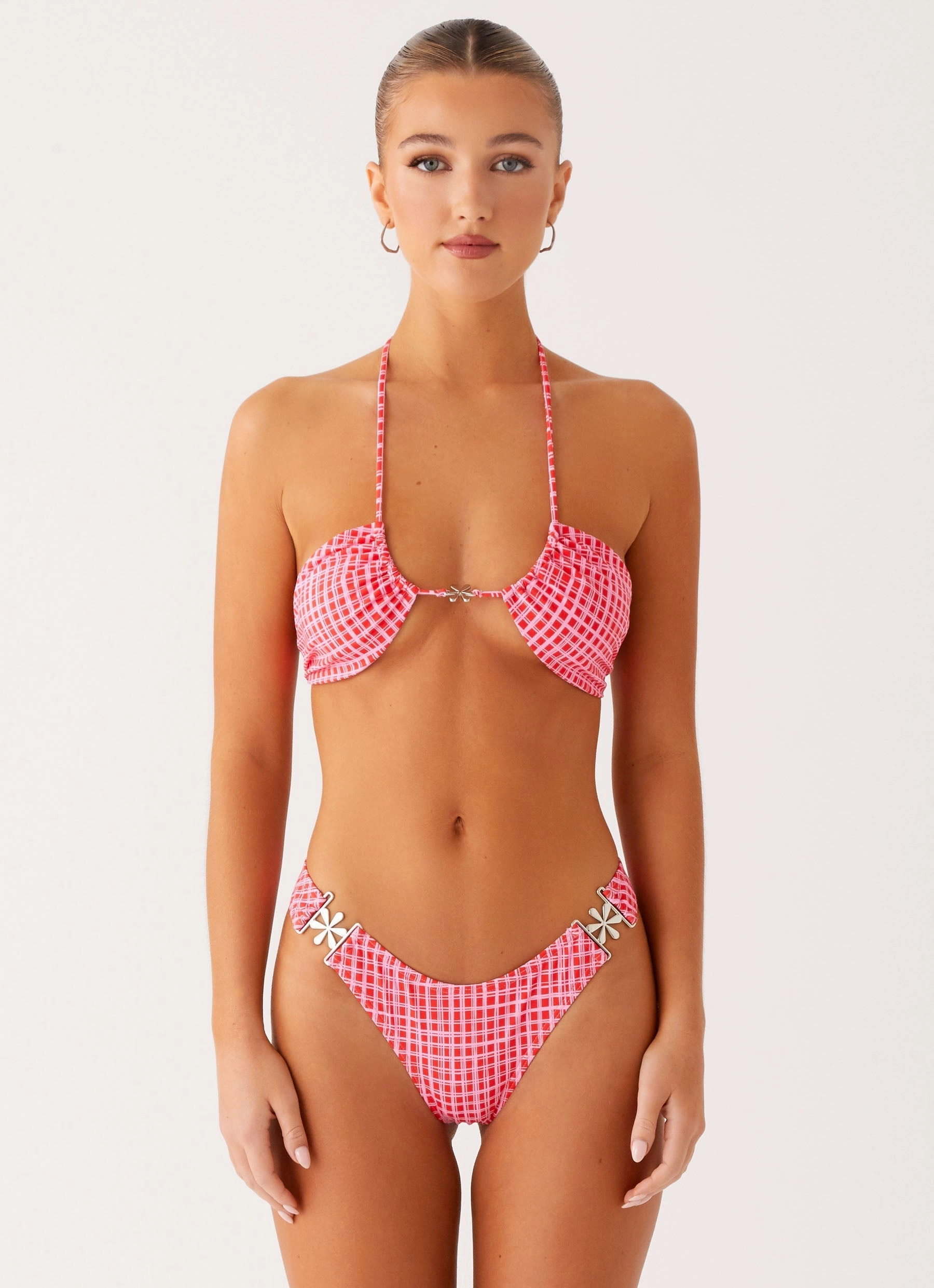 Saint Lucia Bikini Top - Pink Check Pastel-Shade