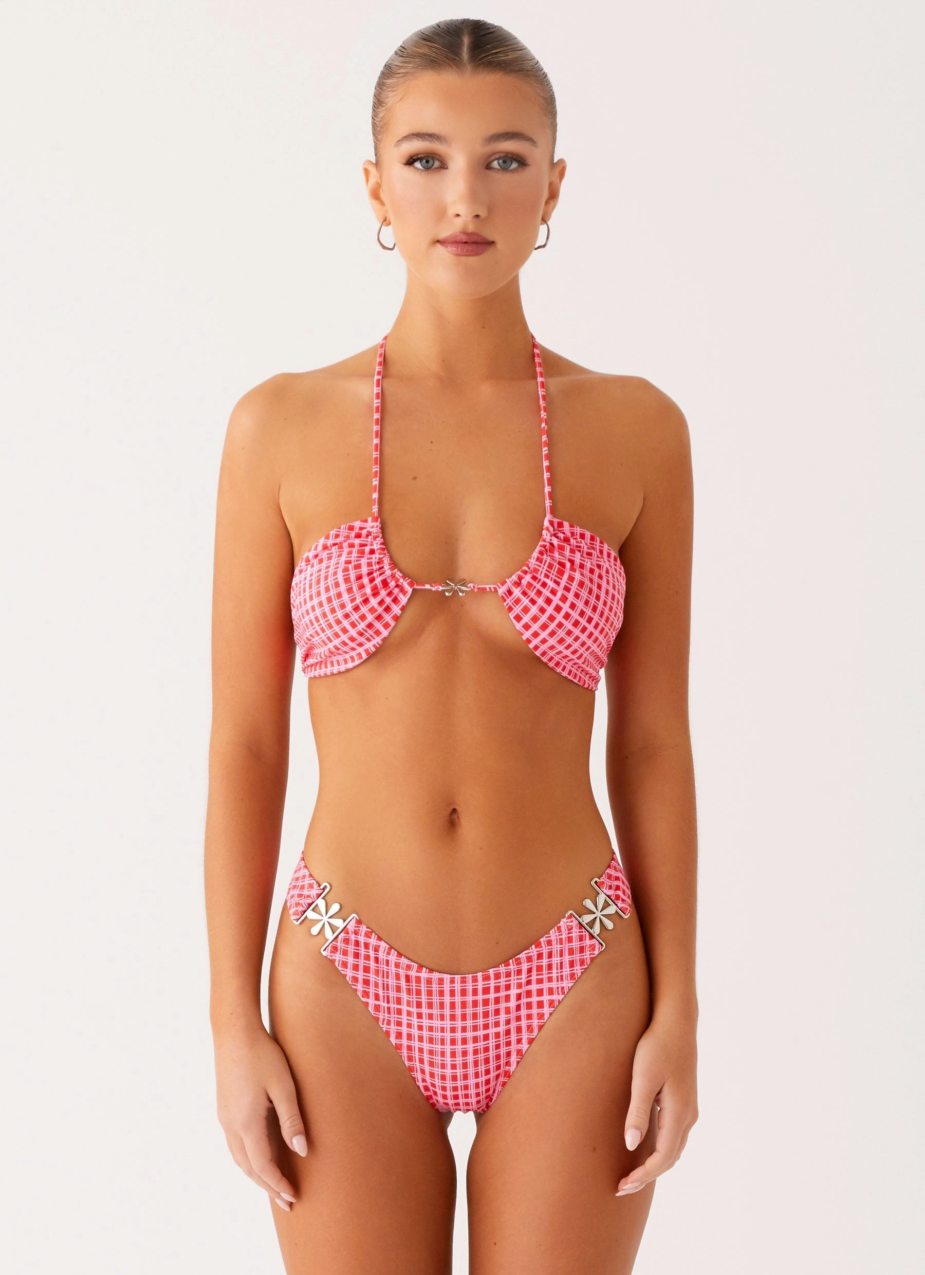 Saint Lucia Bikini Top - Pink Check UV protection coating