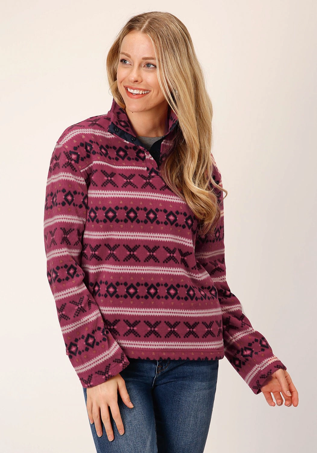 Morning Commute Gear Quick Dry Material Roper Womens Rusty Aztec Red Polyester Fleece Jacket