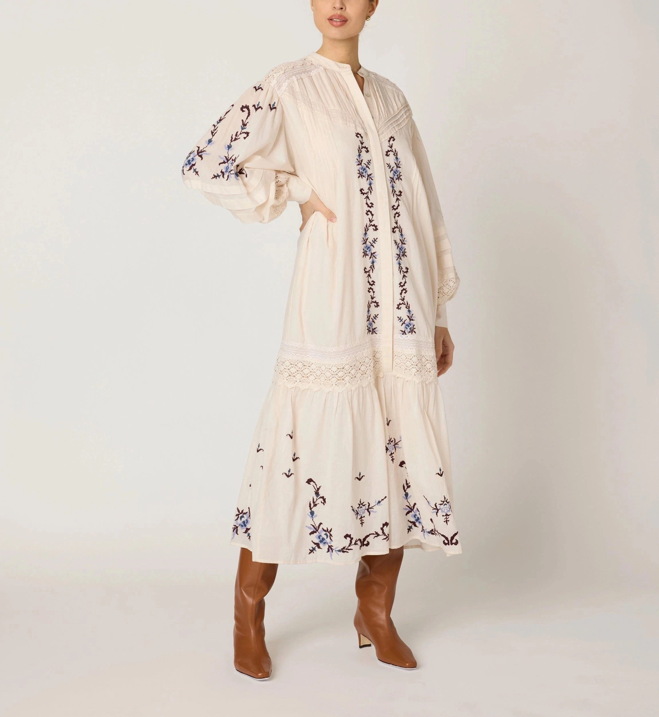 High Collar Design LowProfileSeams Heidi Midi Dress | Ivory