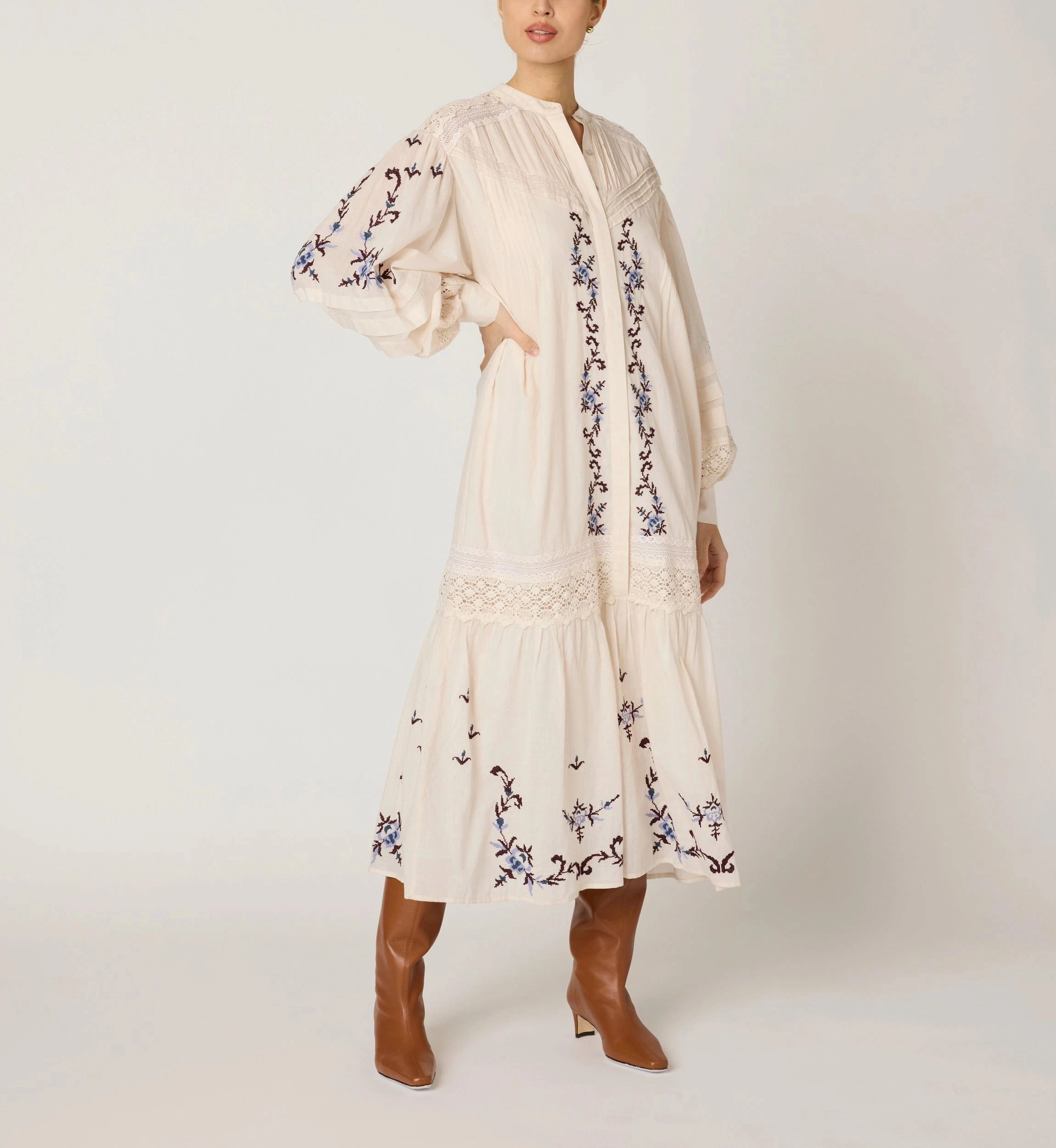 Heidi Midi Dress | Ivory Crinkle Effect