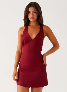 skin friendly Heavy Hearted Mini Dress - Wine