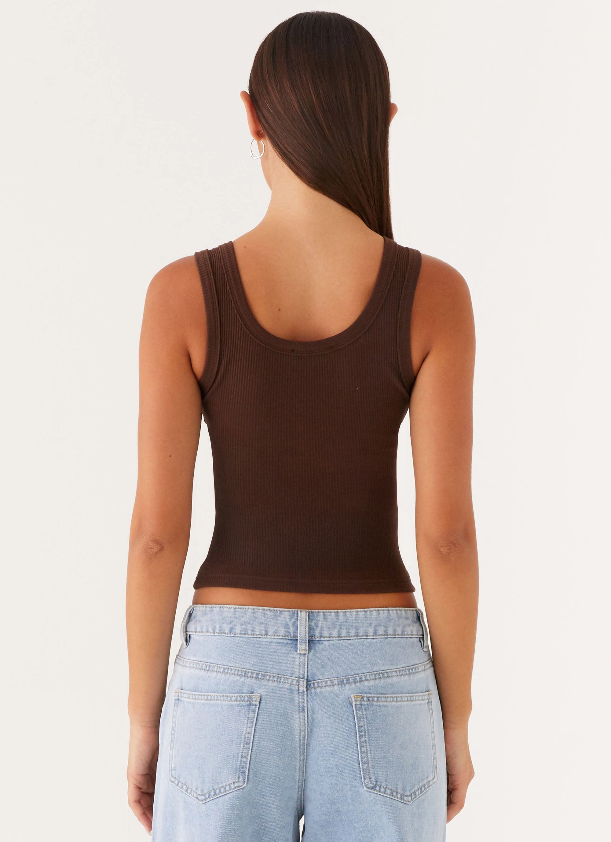 Signature Tank Top - Chocolate V-neck Shirt Ribbed Trim Details