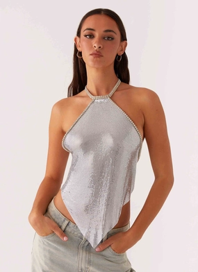 VentilatedArmholes Celebrate Halterneck Chainmail Top - Silver