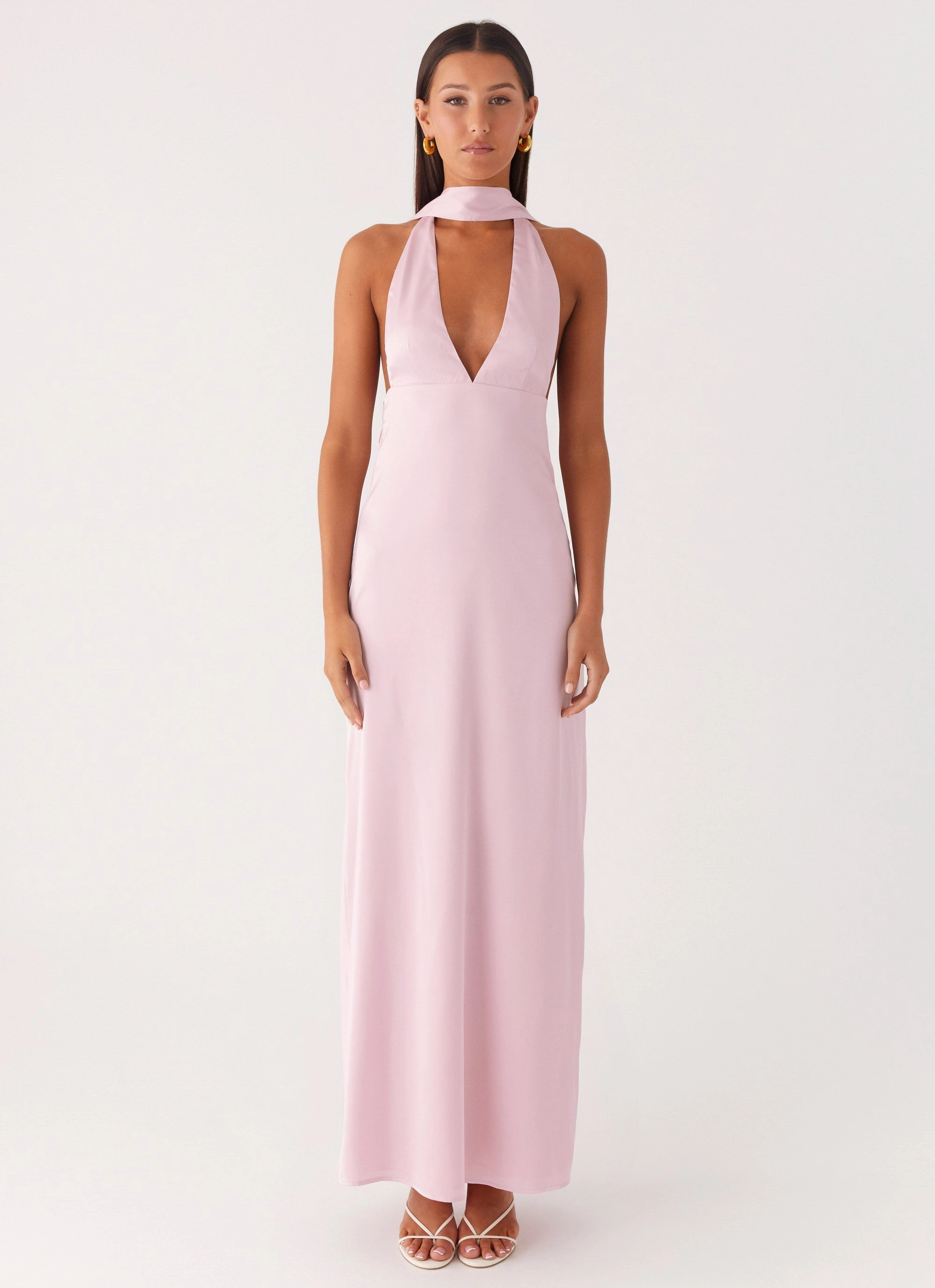 Alicia Satin Halter Maxi Dress - Baby Pink Timeless Design