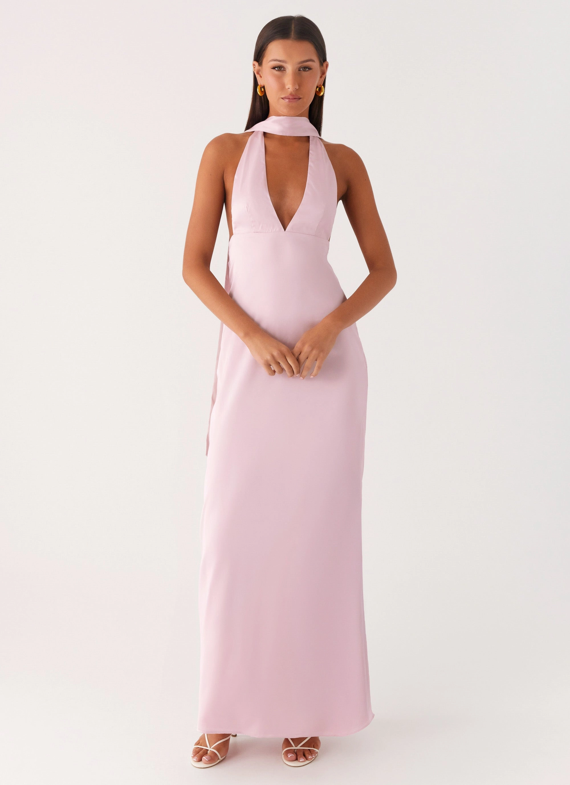Alicia Satin Halter Maxi Dress - Baby Pink AntiPillTreatment Easy-to-style casual dress
