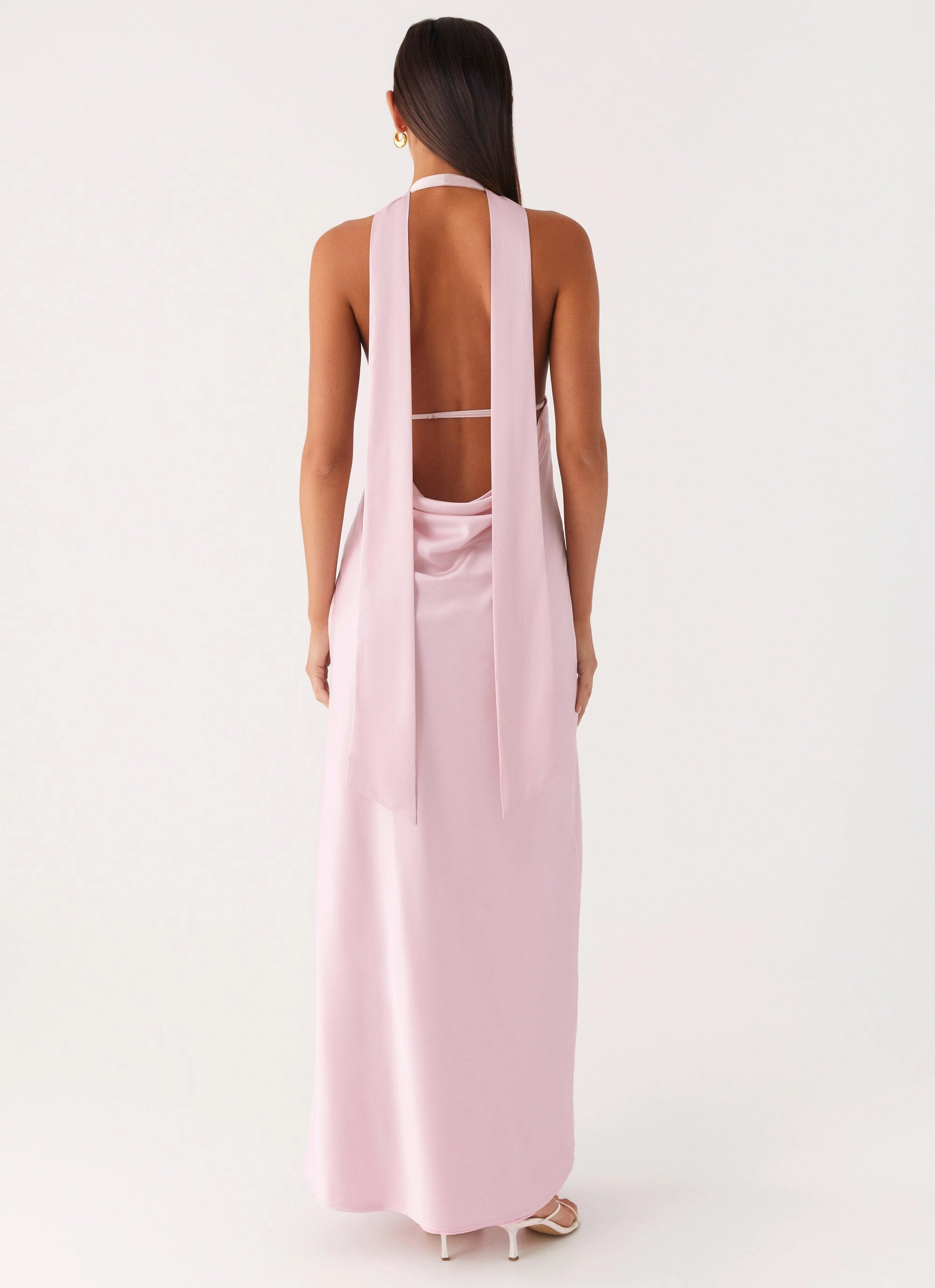 Flattering Cut Wear Alicia Satin Halter Maxi Dress - Baby Pink