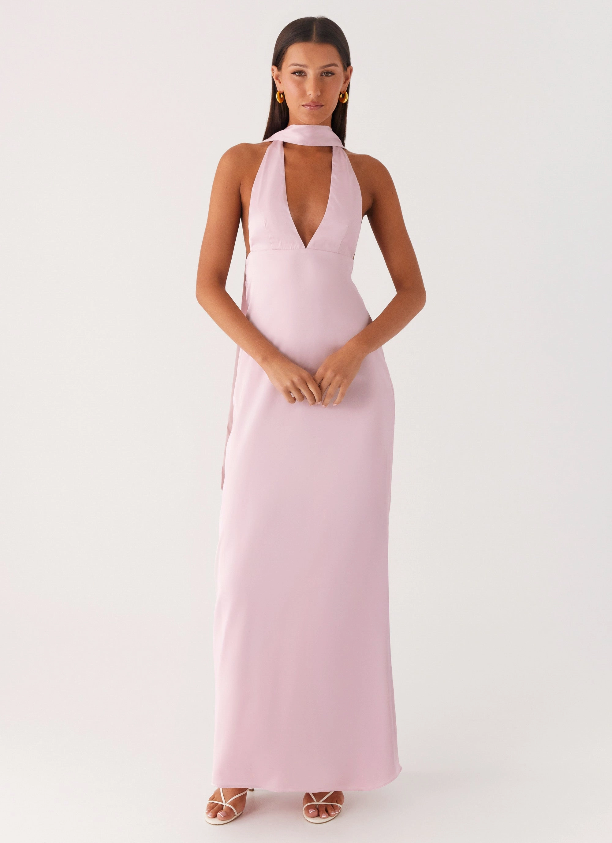 Sunny Lace Alicia Satin Halter Maxi Dress - Baby Pink