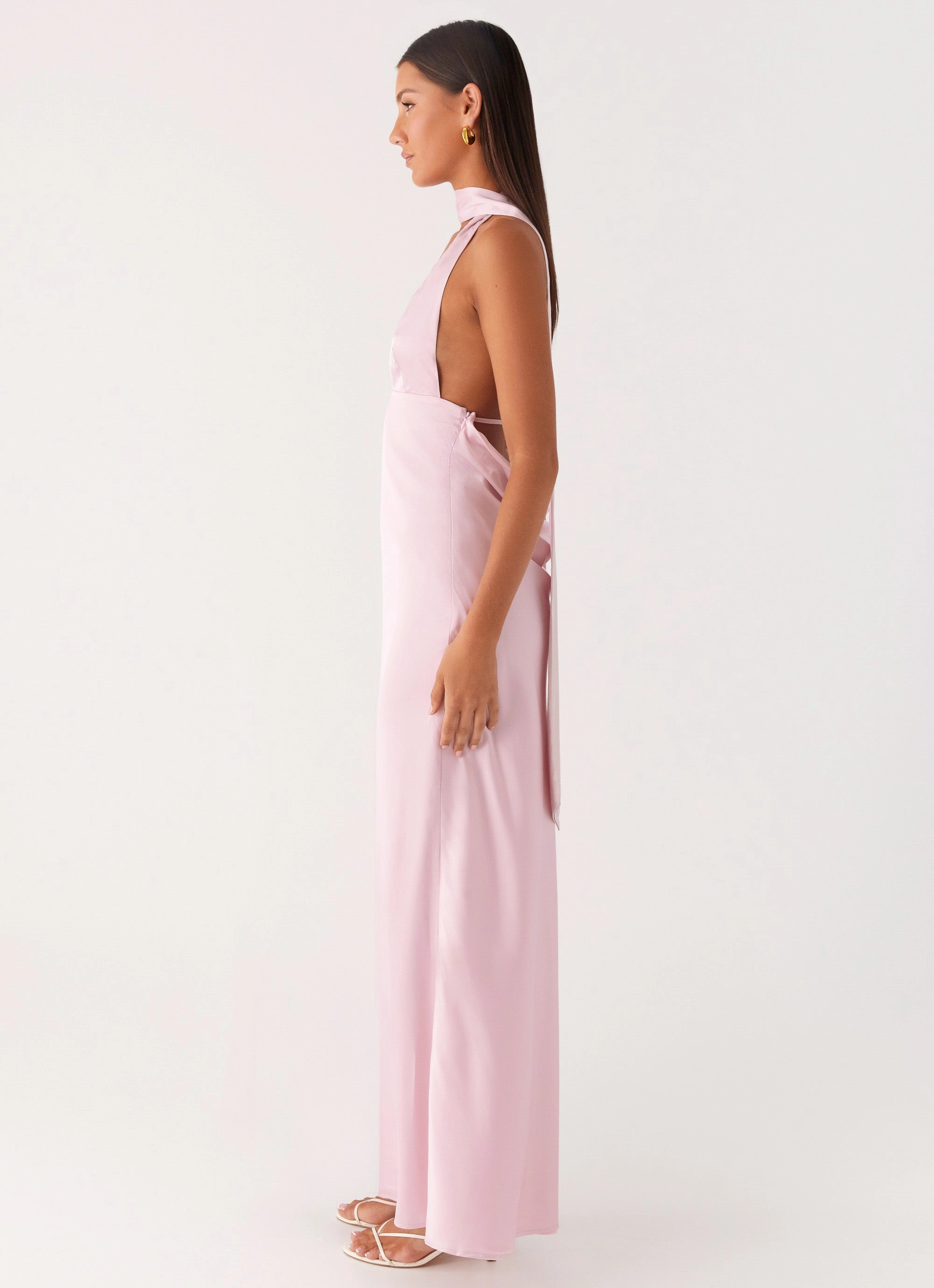 Anytime Wear Peace Glow Alicia Satin Halter Maxi Dress - Baby Pink