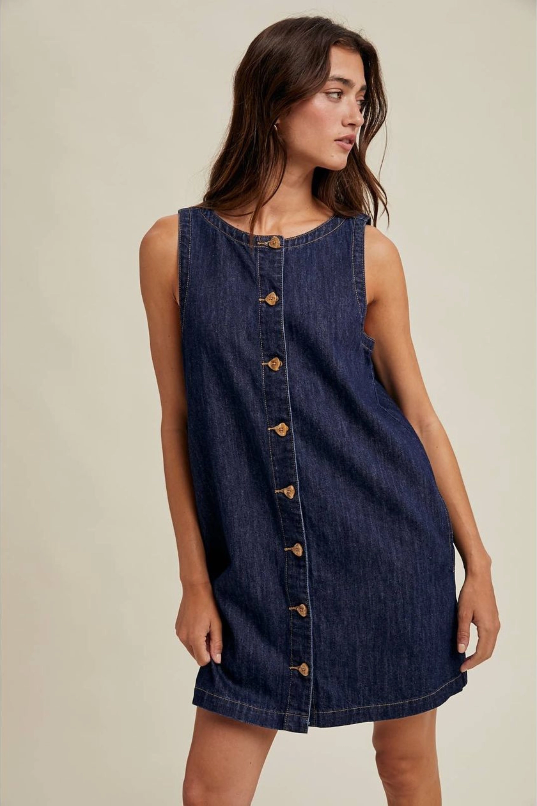 Feminine flowing piece Denim Button-Up Mini Dress
