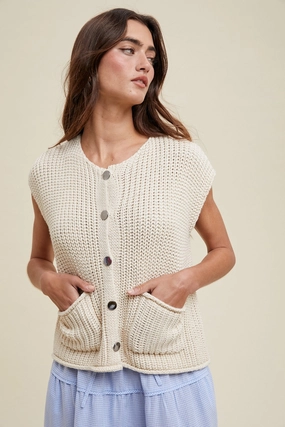Button Up Sweater Vest - Cream QuickDrying