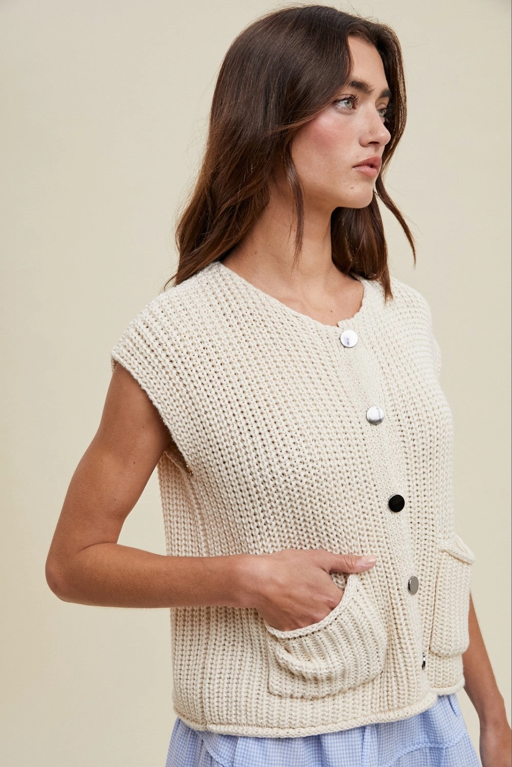Button Up Sweater Vest - Cream FadeResistantTechnology