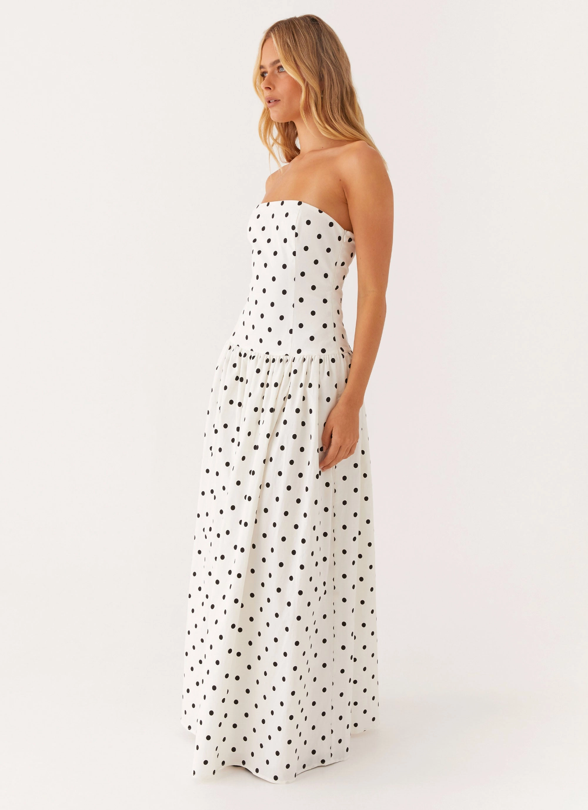 Andorra Maxi Dress - White Polkadot museum visit Effortless Layering
