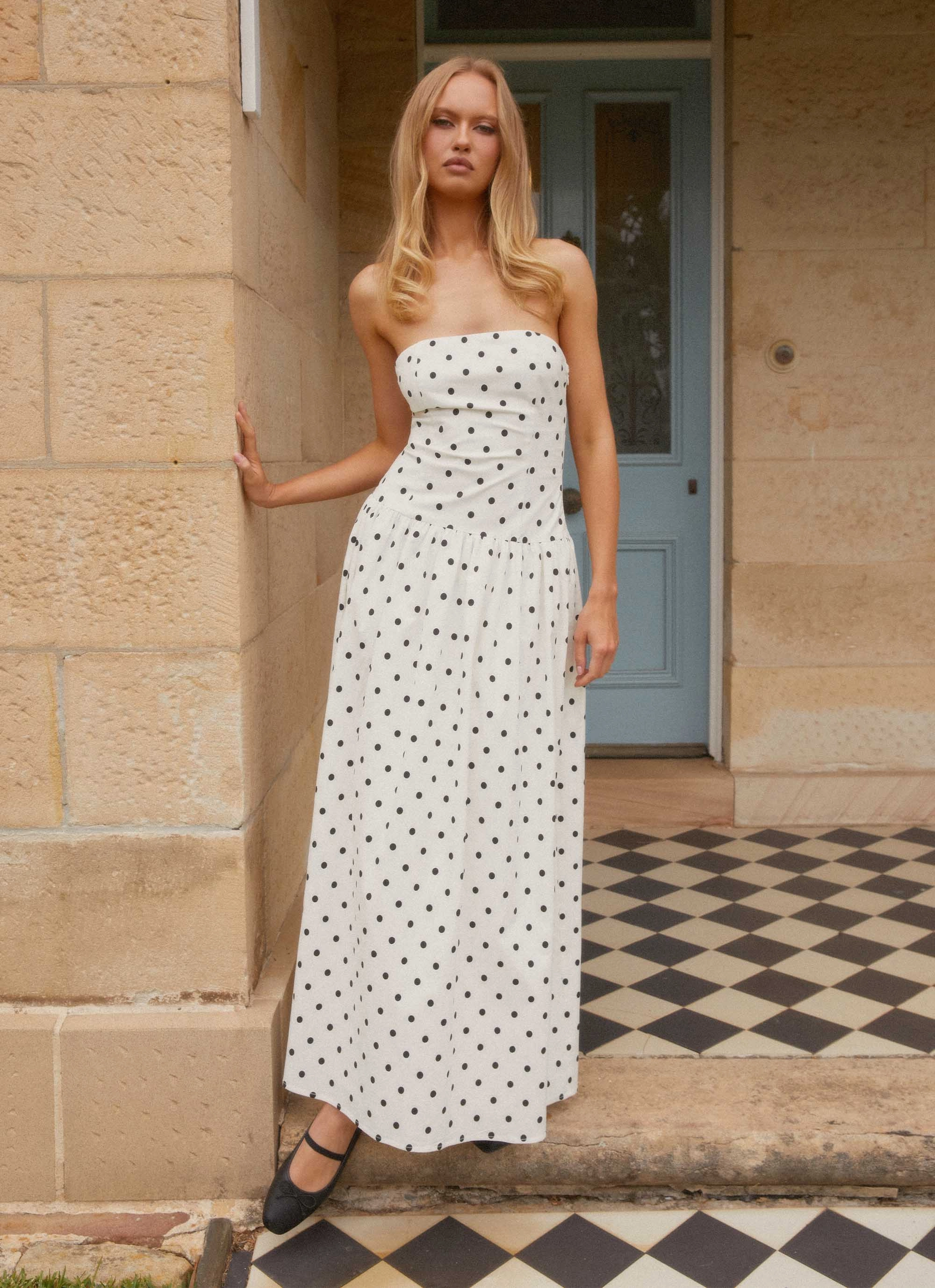 Fine Texture Andorra Maxi Dress - White Polkadot