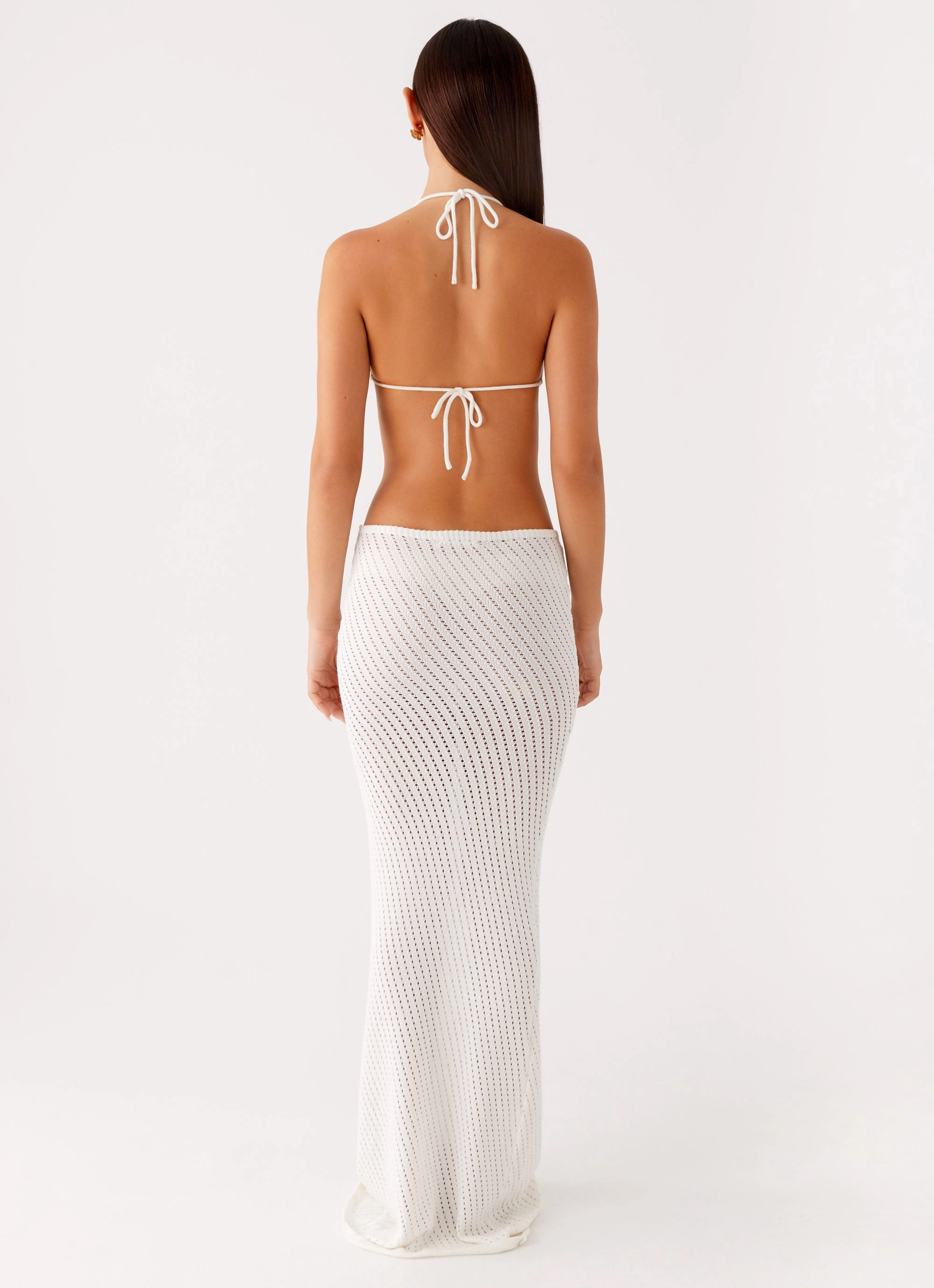 Caicos Crochet Maxi Dress - White Retro Detail