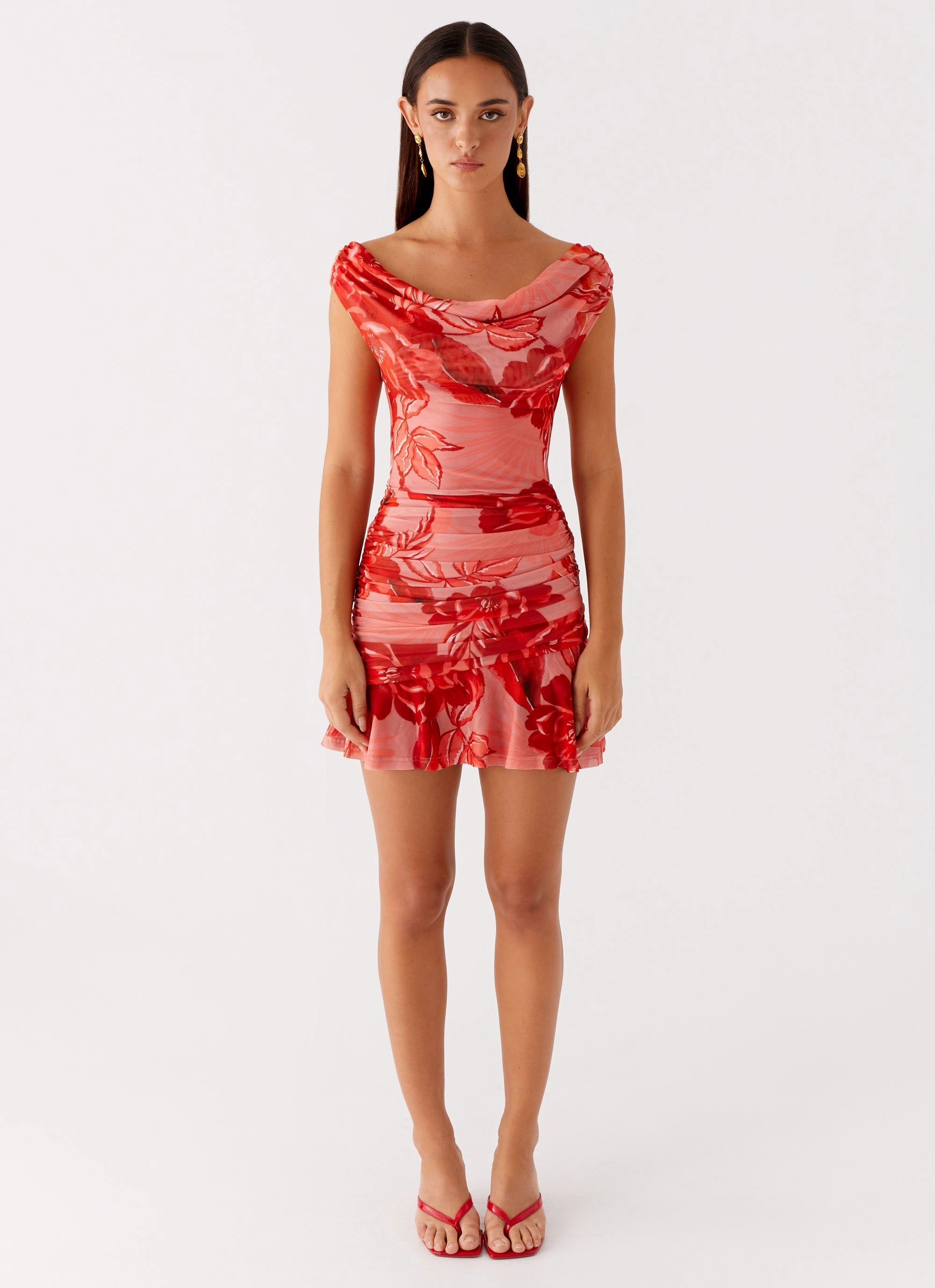 Cait Mini Dress - Sicily Sunsets Print Sharp Detail