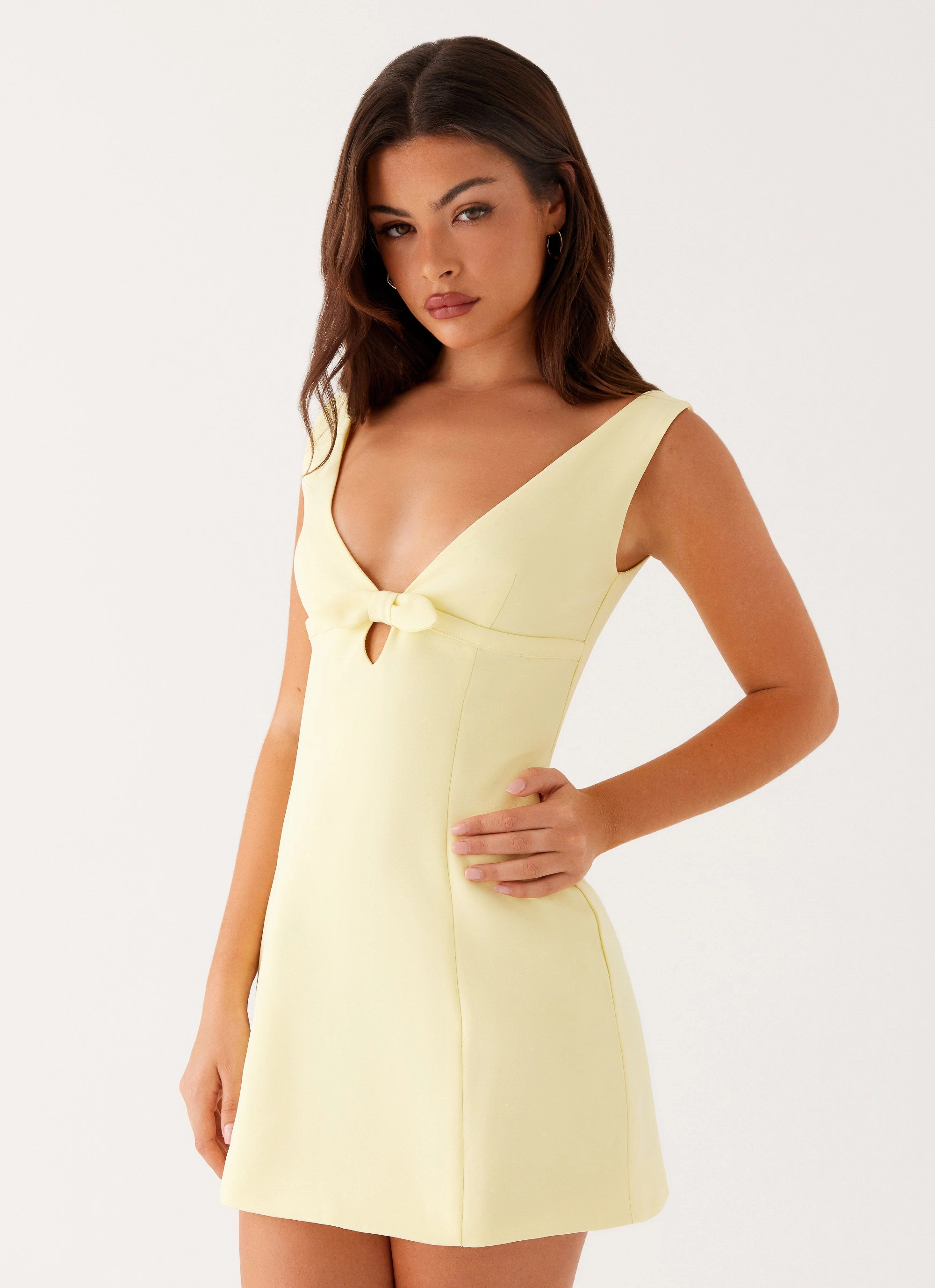 Caitlin Mini Dress - Yellow Matte-Lining Edgy Twist
